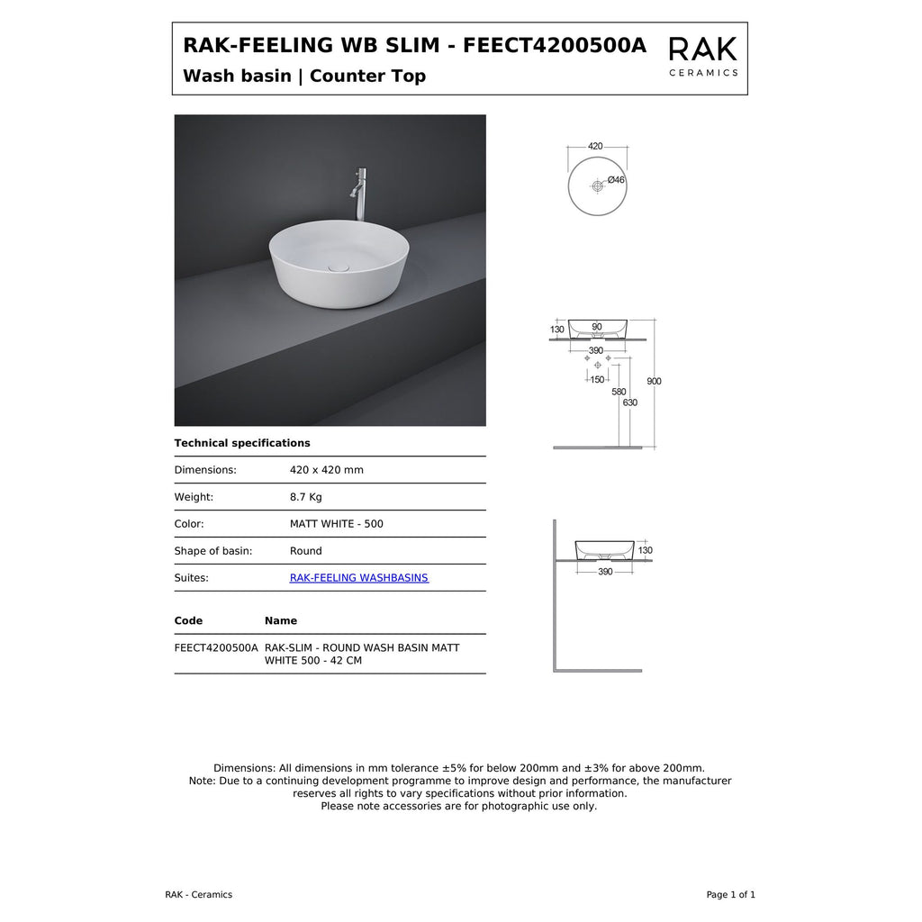 Sleek white round ceramic wash basin with modern design, ideal for contemporary bathrooms. Features precise measurements and easy installation, perfect for stylish bathroom renovations.