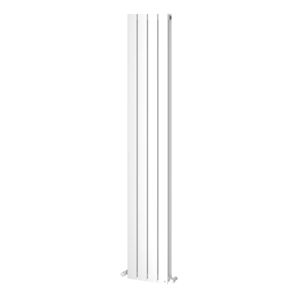 Modern white vertical radiator ideal for contemporary bathrooms, designed by Bubly Bathrooms for efficient heating and stylish bathroom decor.