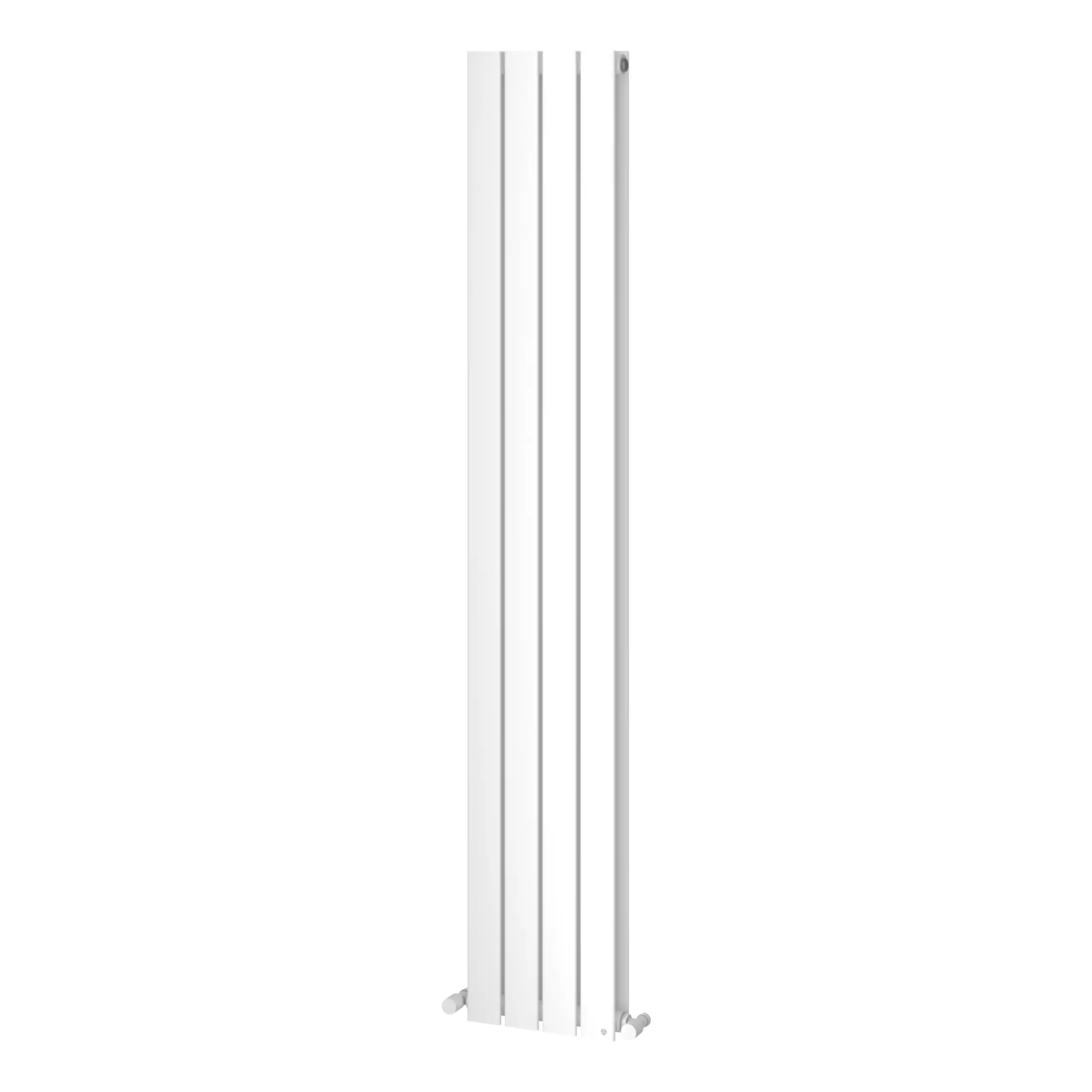 Modern white vertical radiator ideal for contemporary bathrooms, designed by Bubly Bathrooms for efficient heating and stylish bathroom decor.