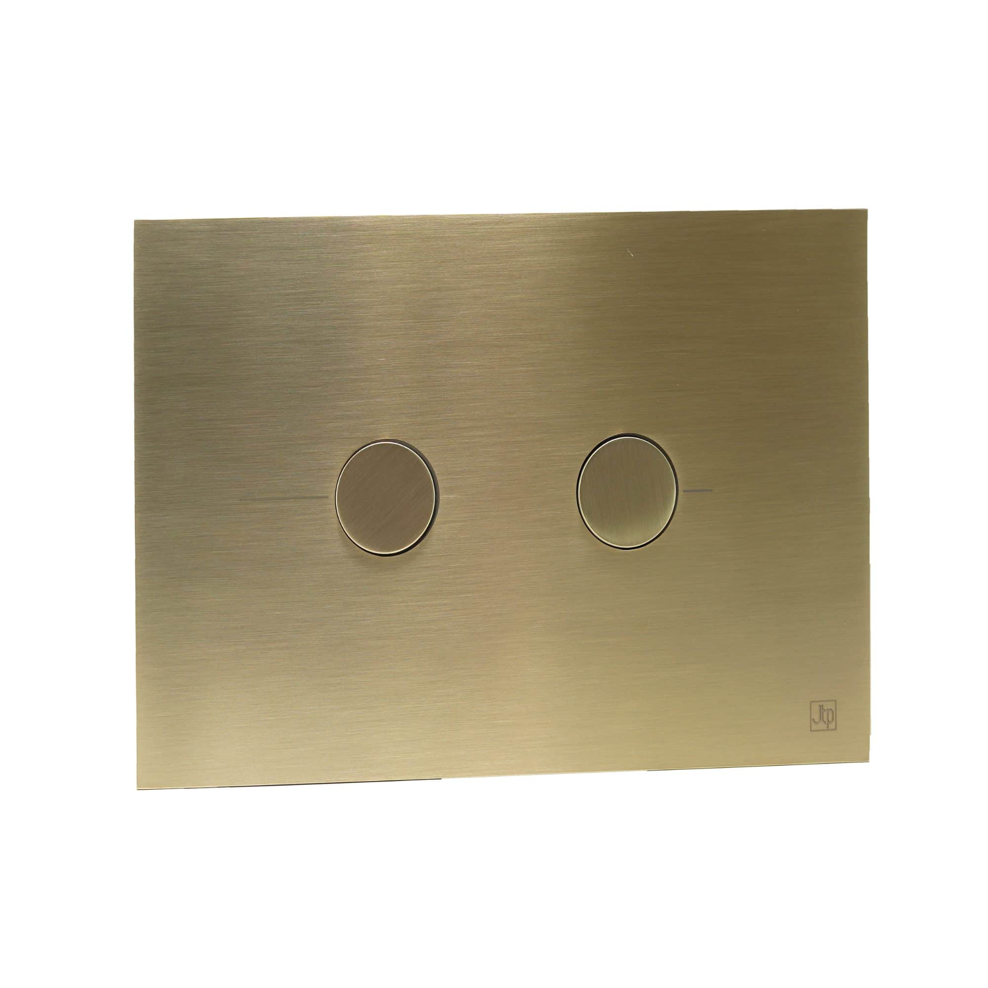 Sleek gold dual flush toilet flush plate with modern, minimalist design suitable for contemporary bathrooms.