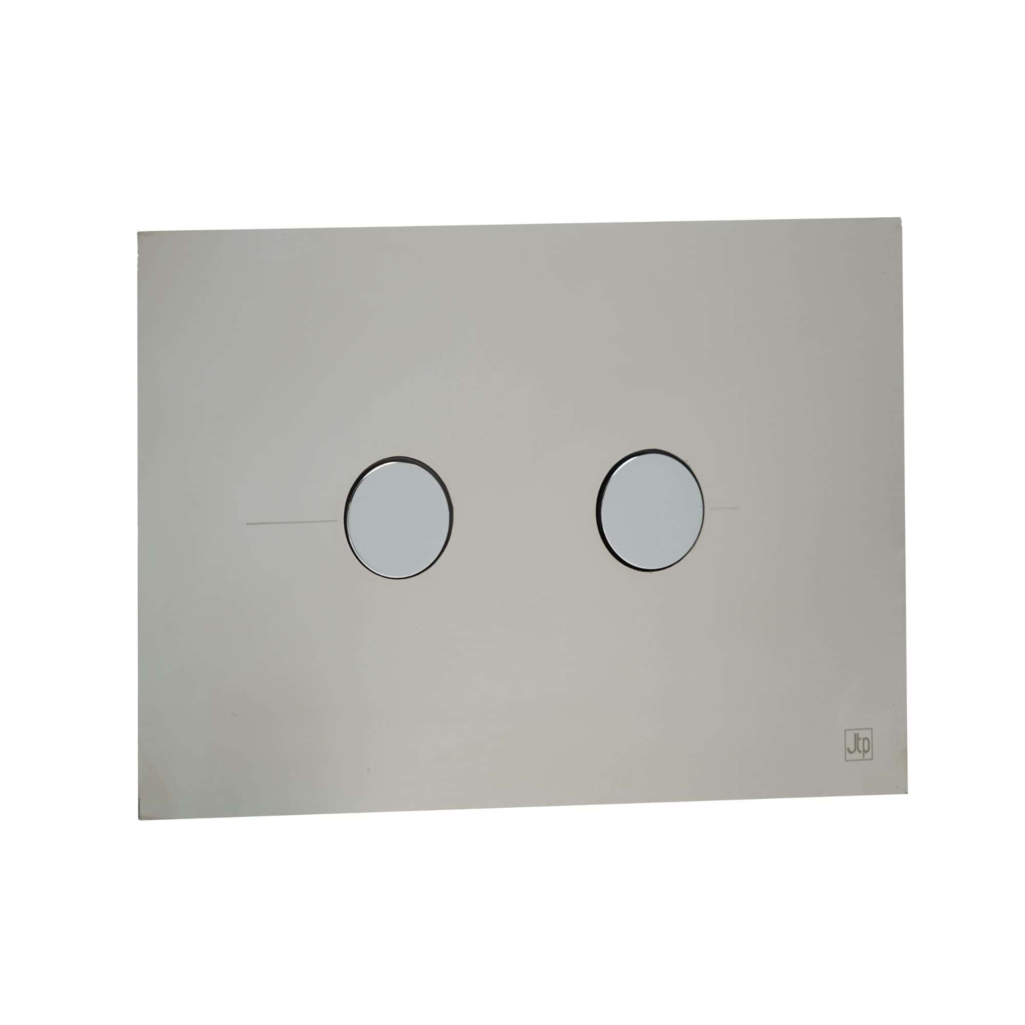 Replaceable dual flush button for modern bathroom toilet, white glossy finish, user-friendly water-saving flush mechanism.