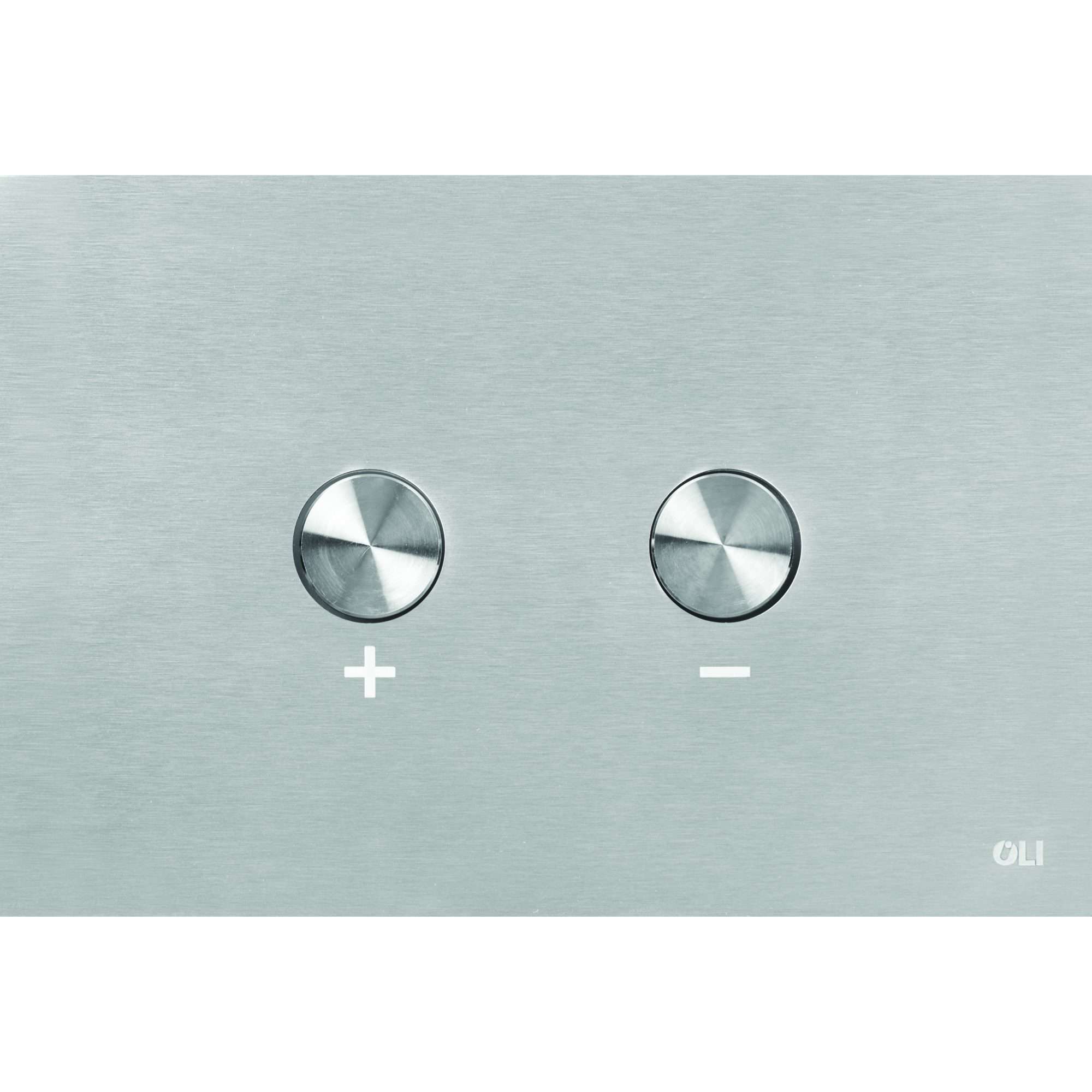 Sleek stainless steel bathroom control panel with plus and minus buttons for water temperature adjustment, featuring modern design and easy usability. Perfect for contemporary bathroom renovation projects.