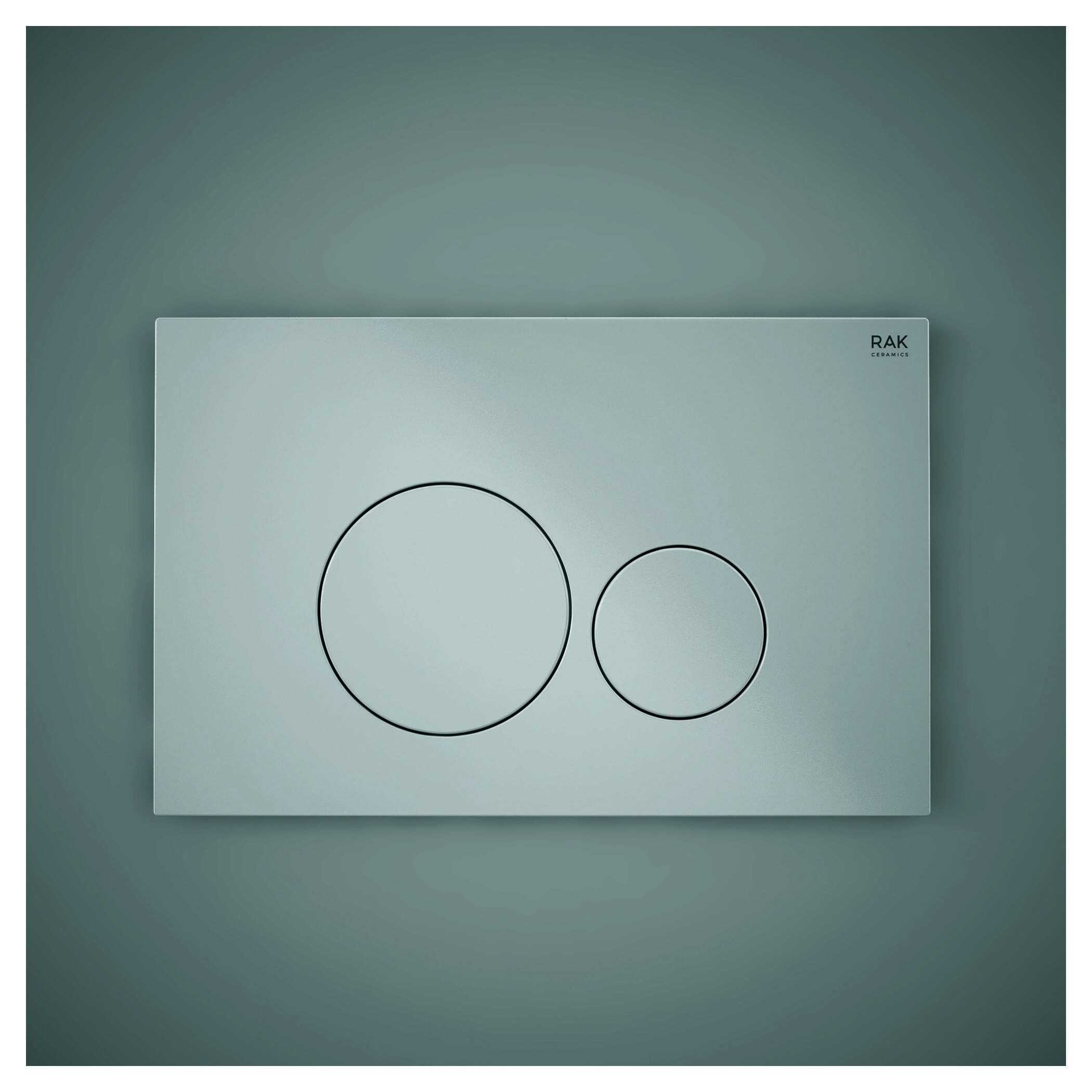 Sleek modern concealed dual flush toilet buttons in matte black finish on a grey flush plate for contemporary bathroom design.