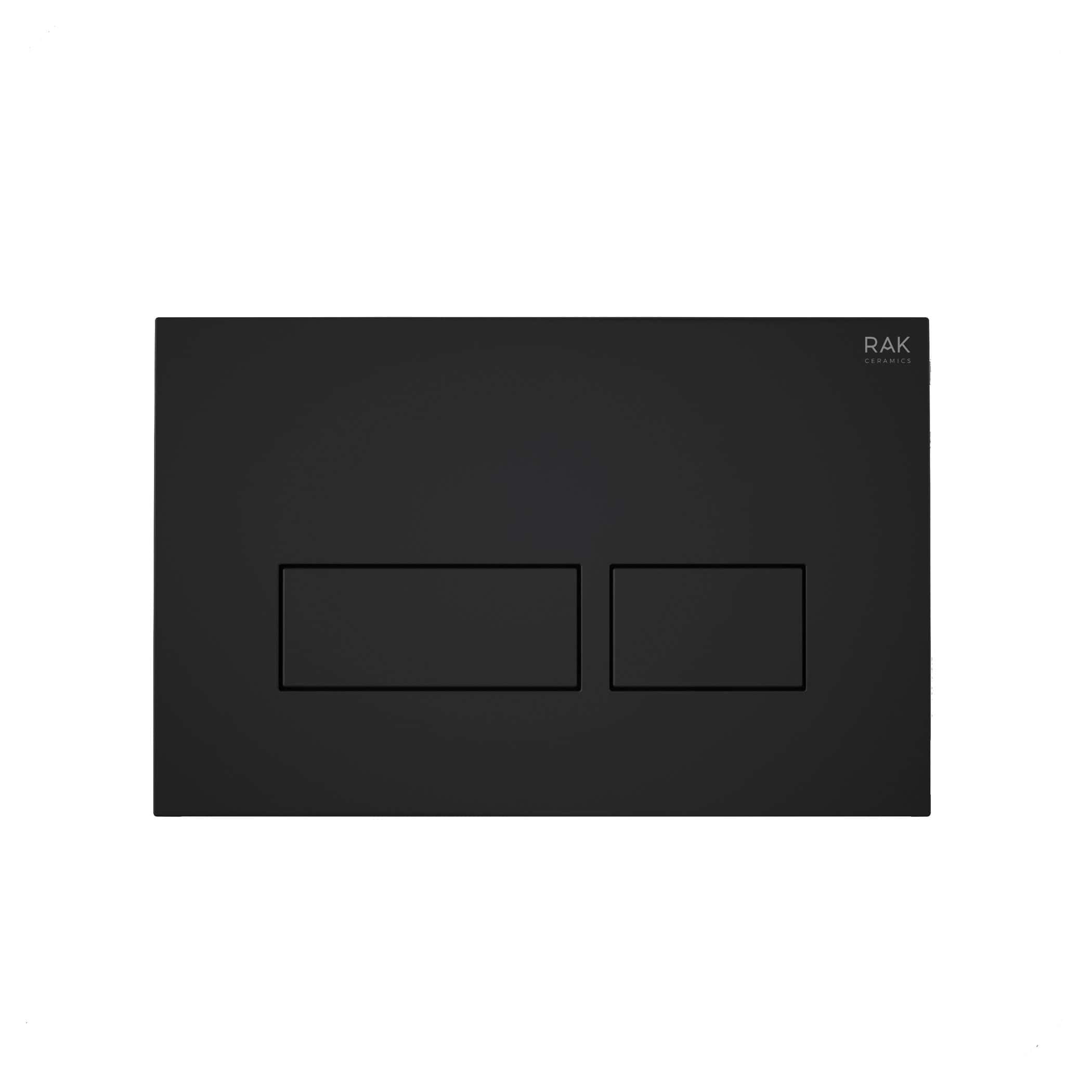 Black double flush plate for modern bathroom ceramic installations, designed by RAK Ceramics, providing sleek, minimalist aesthetics.