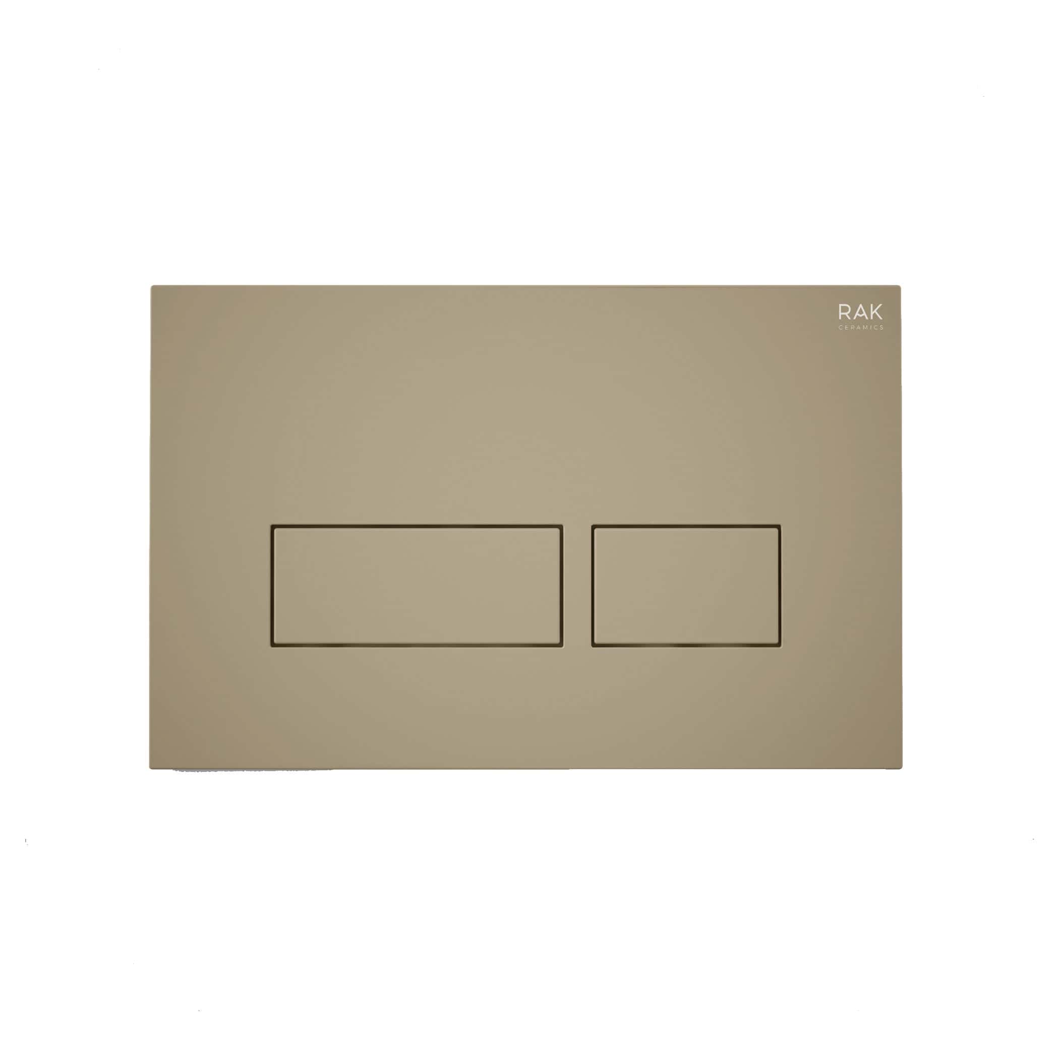 Modern beige dual flush toilet flush plate from Bubly Bathrooms, featuring sleek design elements and easy-to-use push buttons for efficient bathroom performance.