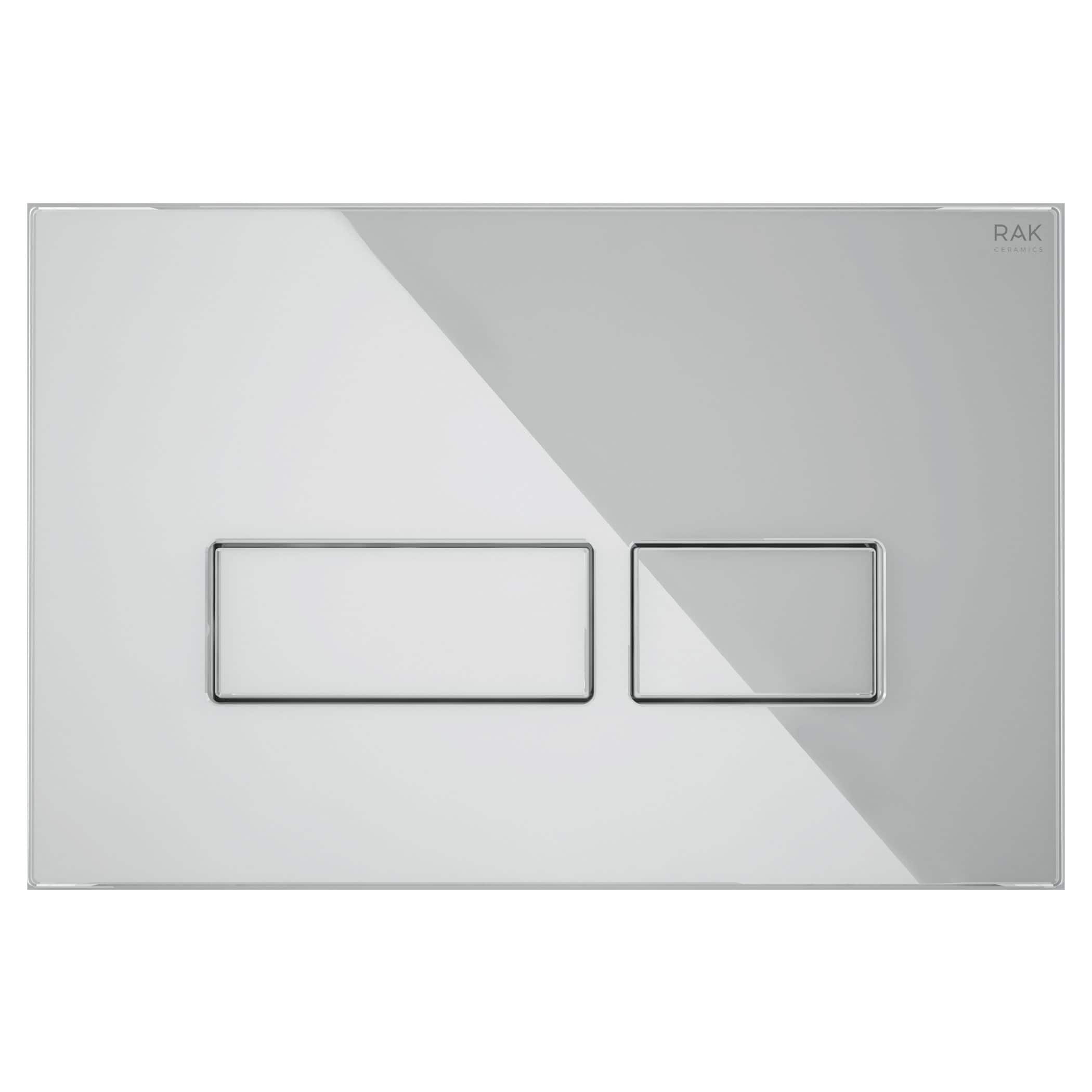 Sleek modern dual-flush toilet flush plate in silver finish, designed for efficient water use and contemporary bathroom aesthetics. Perfect for luxury bathroom remodels and installations.
