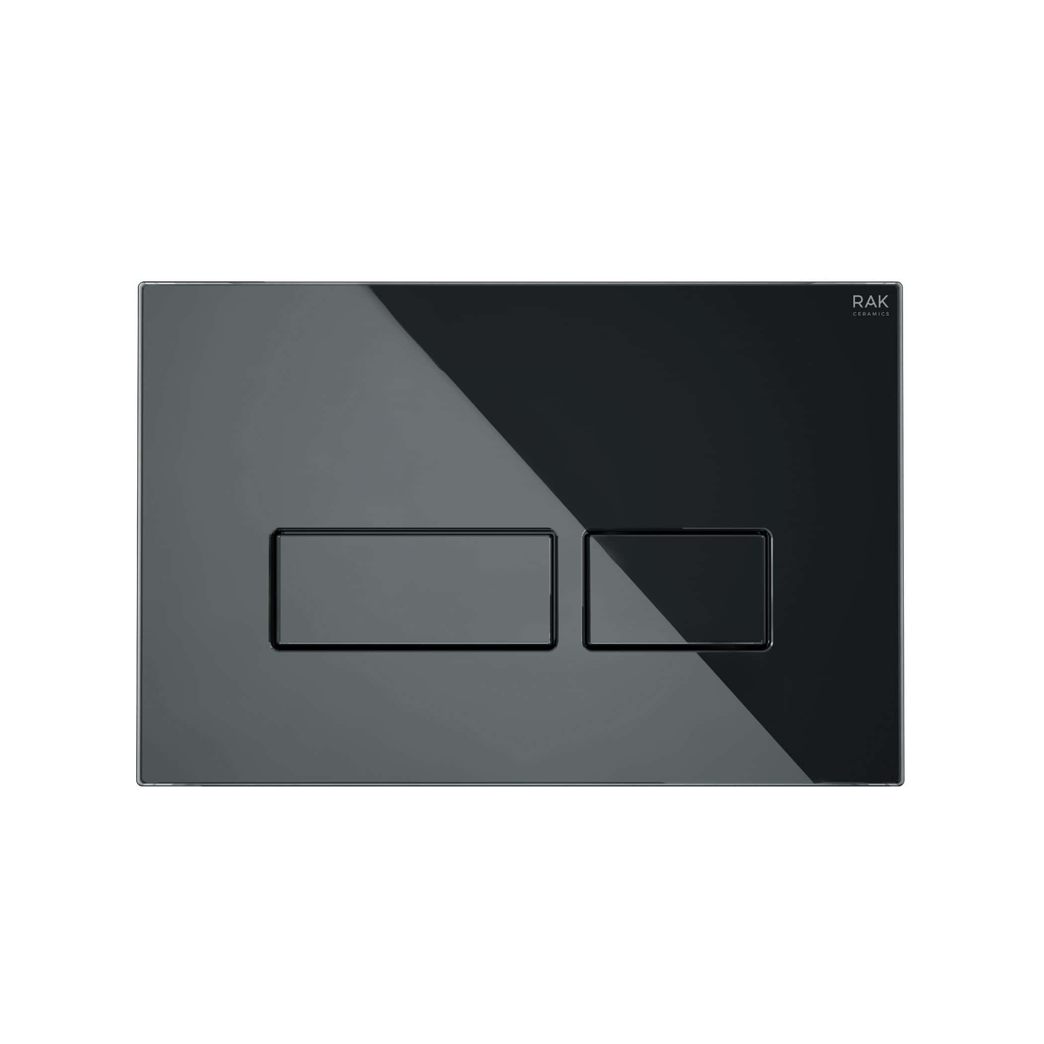 Dual-flush toilet flush plate in sleek black, compatible with modern bathroom designs for efficient water control. Perfect for bathroom renovations and eco-friendly plumbing solutions.