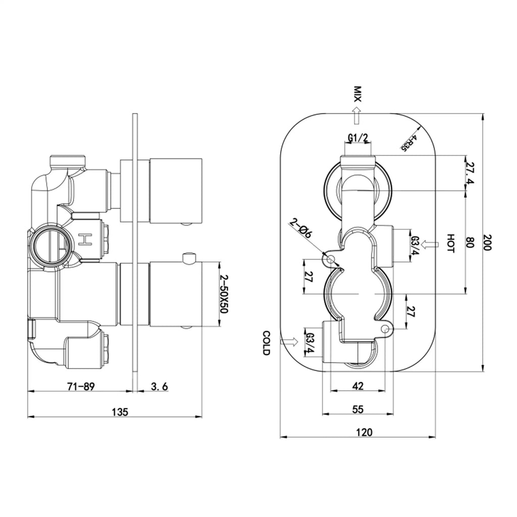 High-quality technical drawing of Bubly Bathrooms plumbing component with detailed measurements and specifications. Perfect for bathroom renovation planning and professional installation.