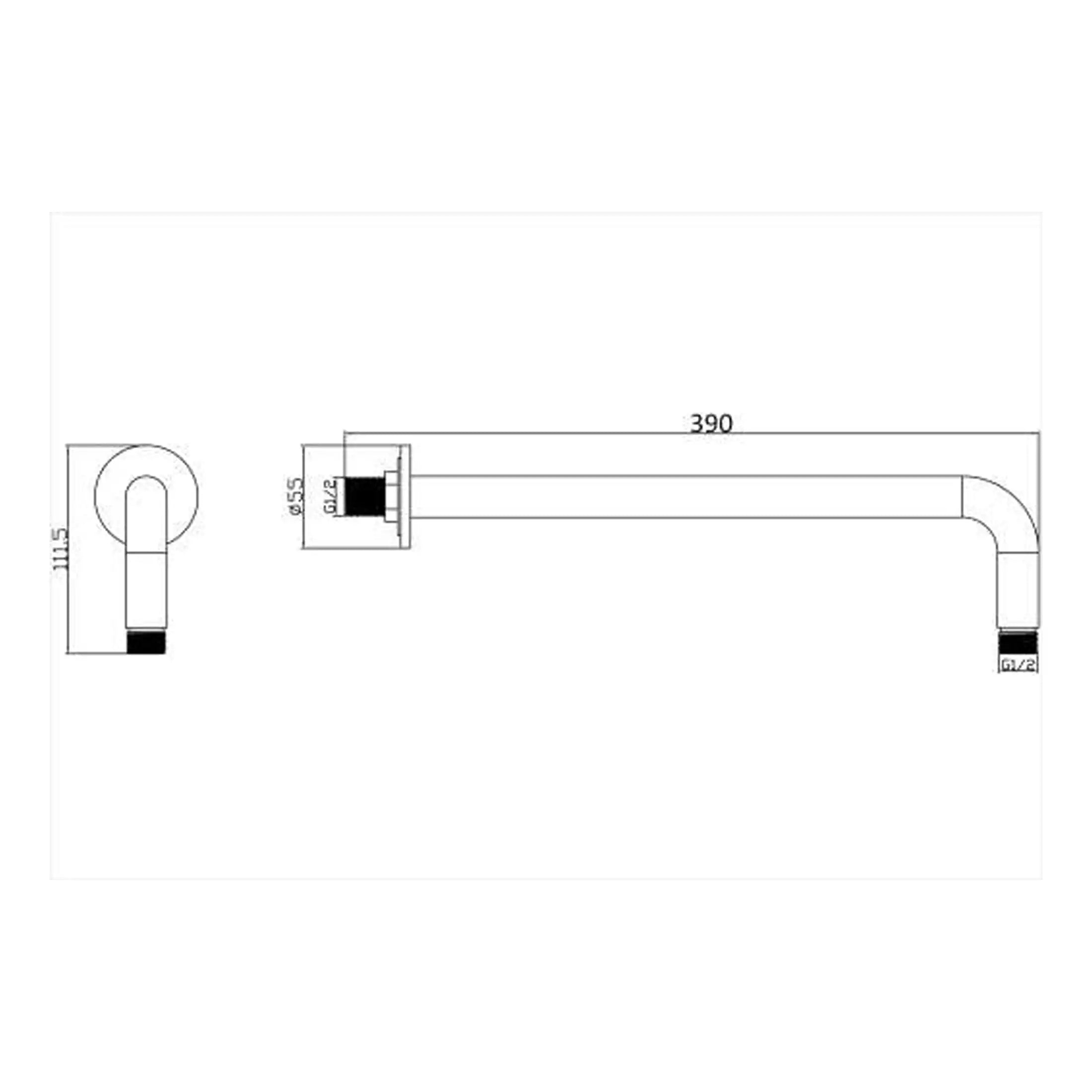 Long reach bathroom tap plumbing diagram with detailed measurements and fitting specifications for Bubly Bathrooms.