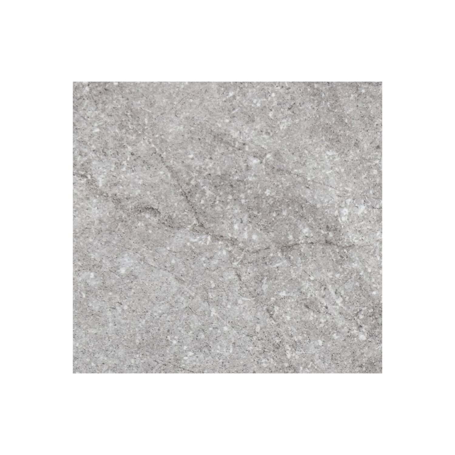 Light grey stone bathroom floor tile with natural textured finish.