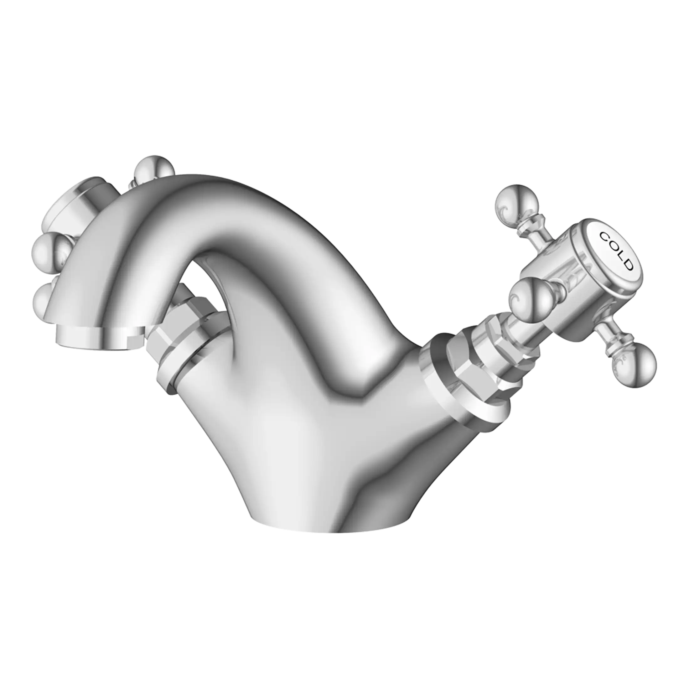 Shiny silver bathroom faucet with temperature control handles, modern design focusing on durability and style, ideal for modern bathroom renovations or upgrades.