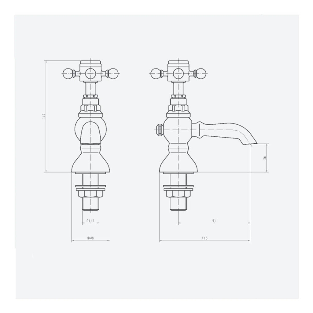 Traditional vintage-style bathroom tap with cross handles, suitable for classic bathroom decor, crafted with durable materials for reliable performance, ideal for updating your vintage bathroom.