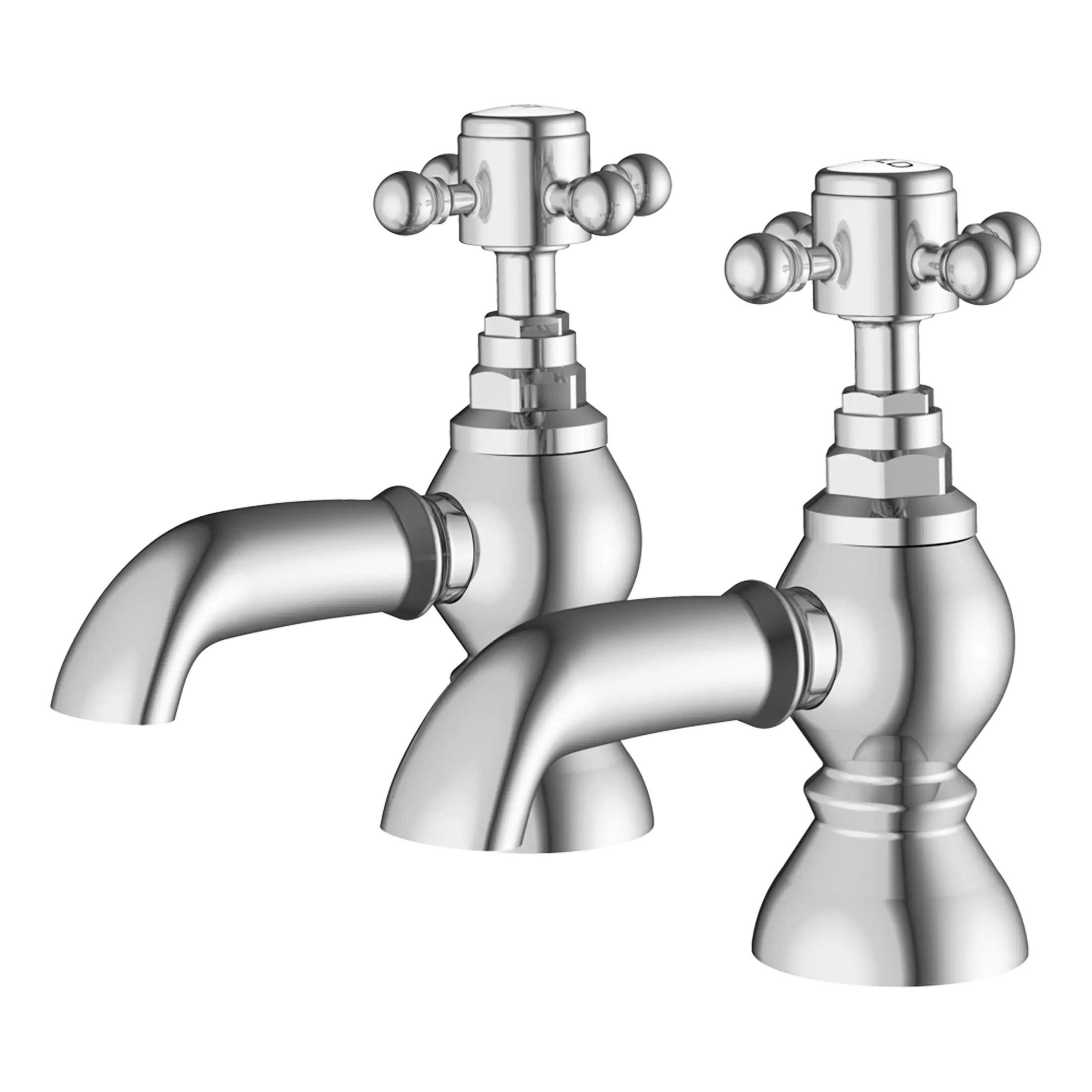 Brass bathroom sink taps with vintage cross handles, chrome finish, modern design, suitable for stylish bathroom renovation, high-quality sanitary fixtures, close-up.
