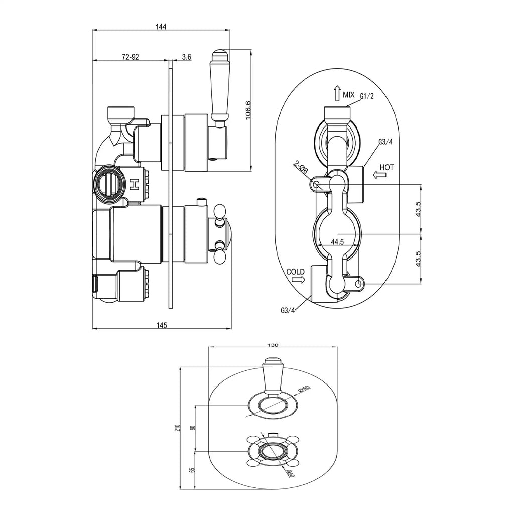 High-quality technical plumbing diagram showing detailed dimensions and components for Bubly Bathrooms. Ideal for bathroom installation, repair, and renovation projects.