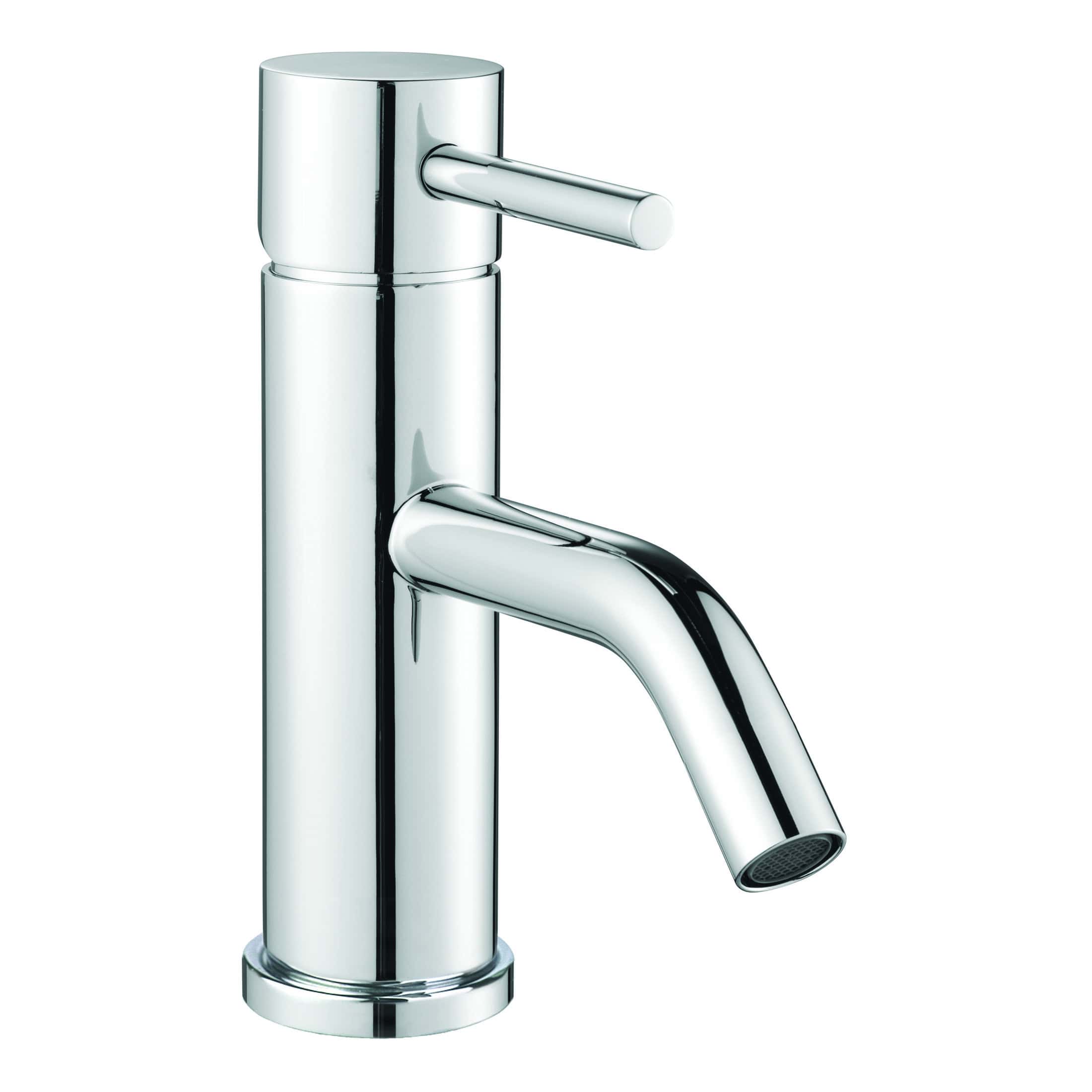 Sleek modern chrome bathroom tap with a cylindrical design and minimalist style, perfect for contemporary bathroom interiors.