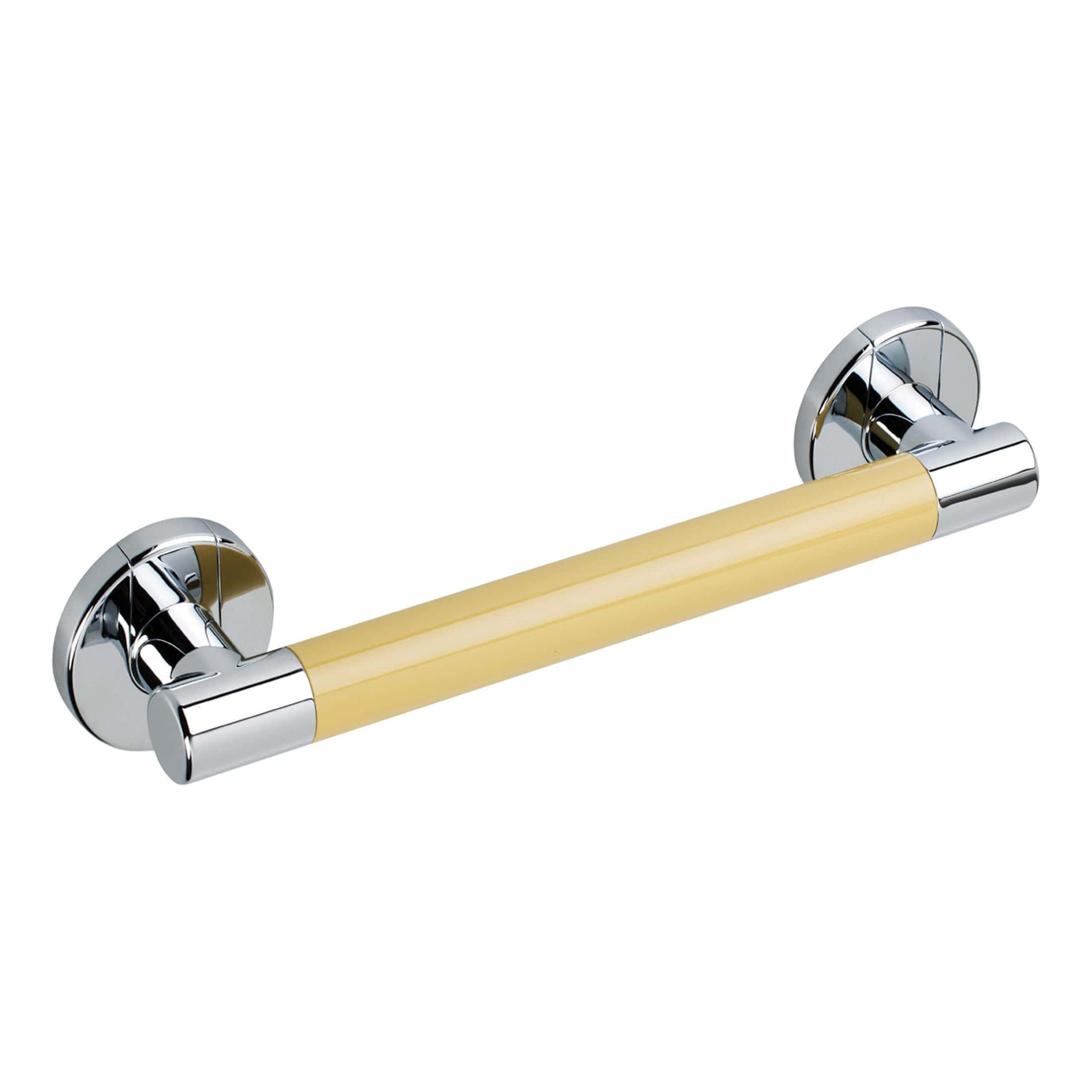 Chrome and cream bathroom towel rail with round mounting brackets from Bubly Bathrooms.