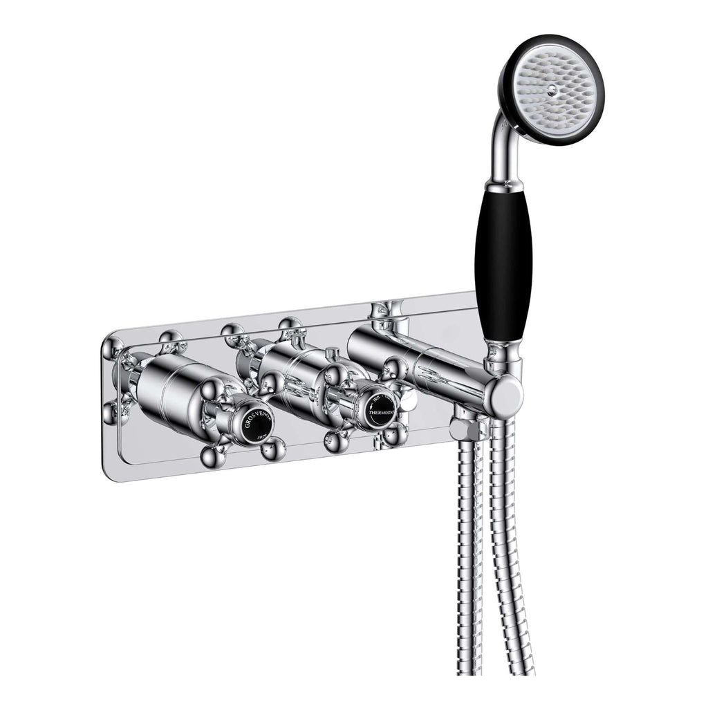 Jtp Grosvenor 2 Outlet 2 Crosshead Handle Thermostatic Concealed Shower Valve With Handset