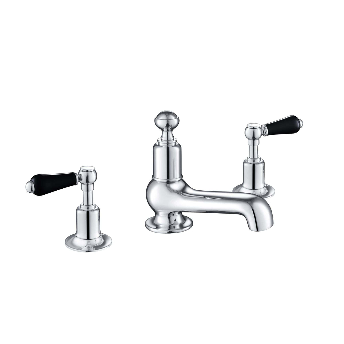 Polished chrome kitchen tap with separate hot and cold handles, classic design, suitable for traditional and modern bathrooms, durable and reliable fixture.