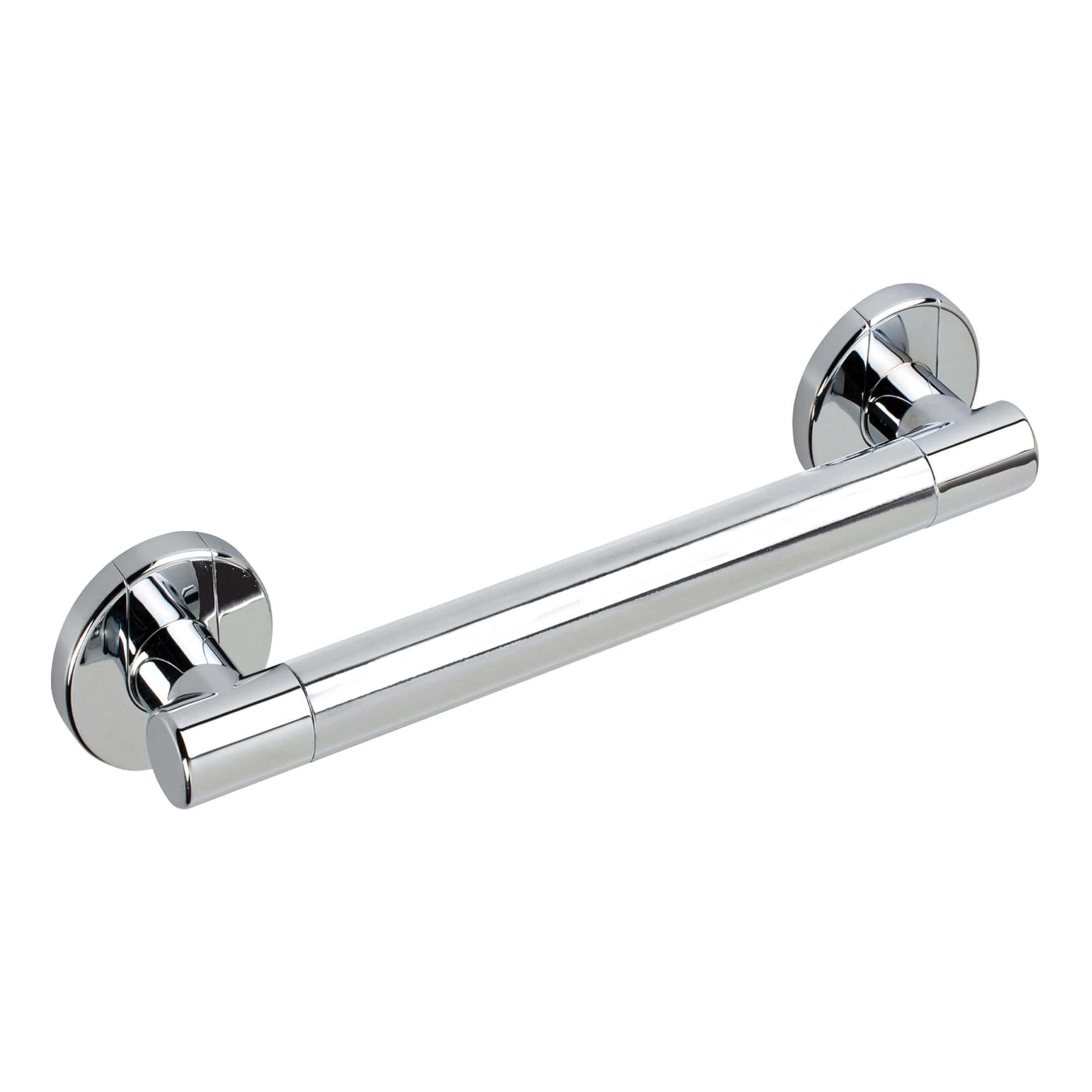 Polished chrome bathroom grab bar, sturdy and secure handrail for shower or bath safety, ideal for accessible bathrooms and elderly support.