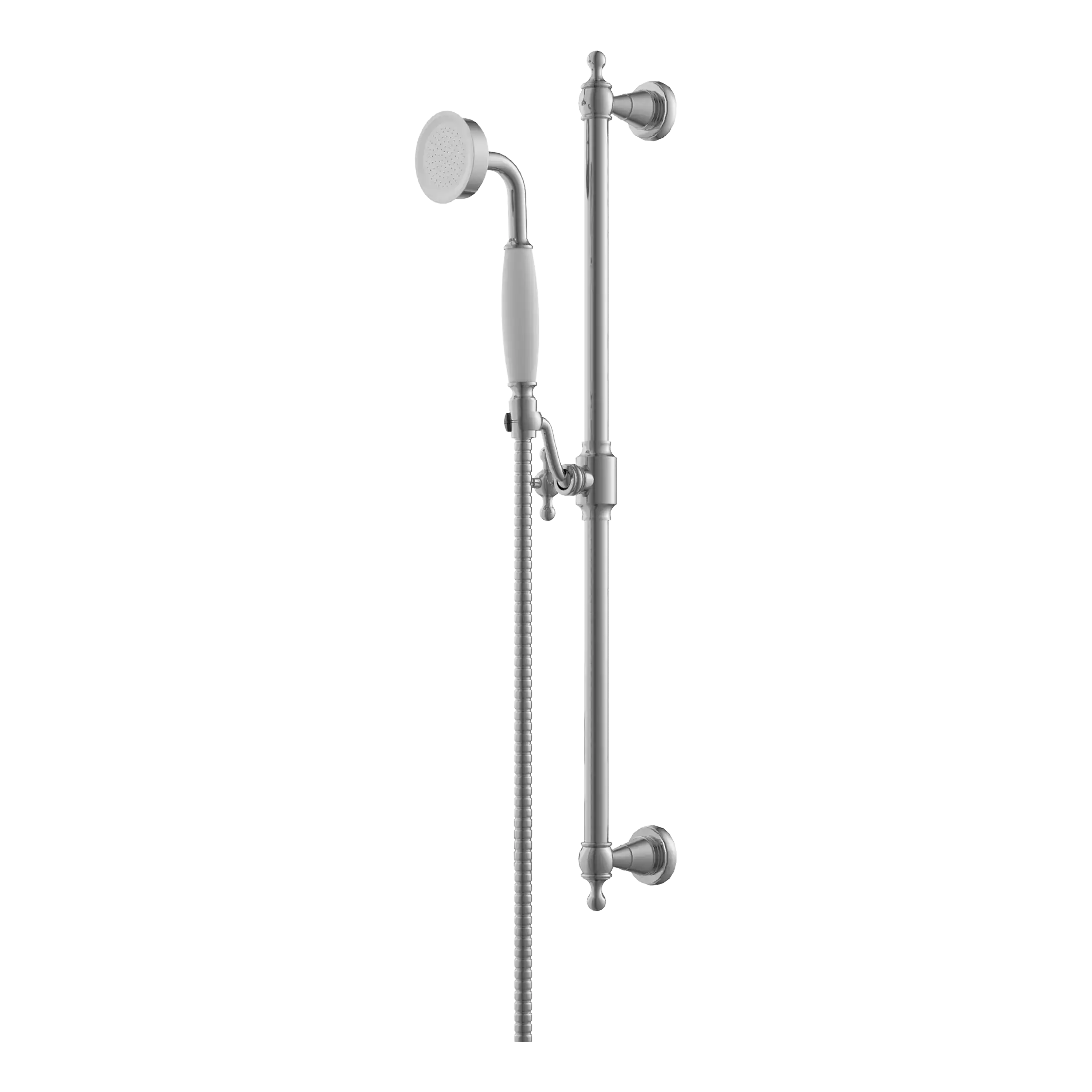 Shower rail and handheld shower head set for modern bathroom design, featuring chrome finish, adjustable height, and versatile water spray options for a luxurious shower experience.