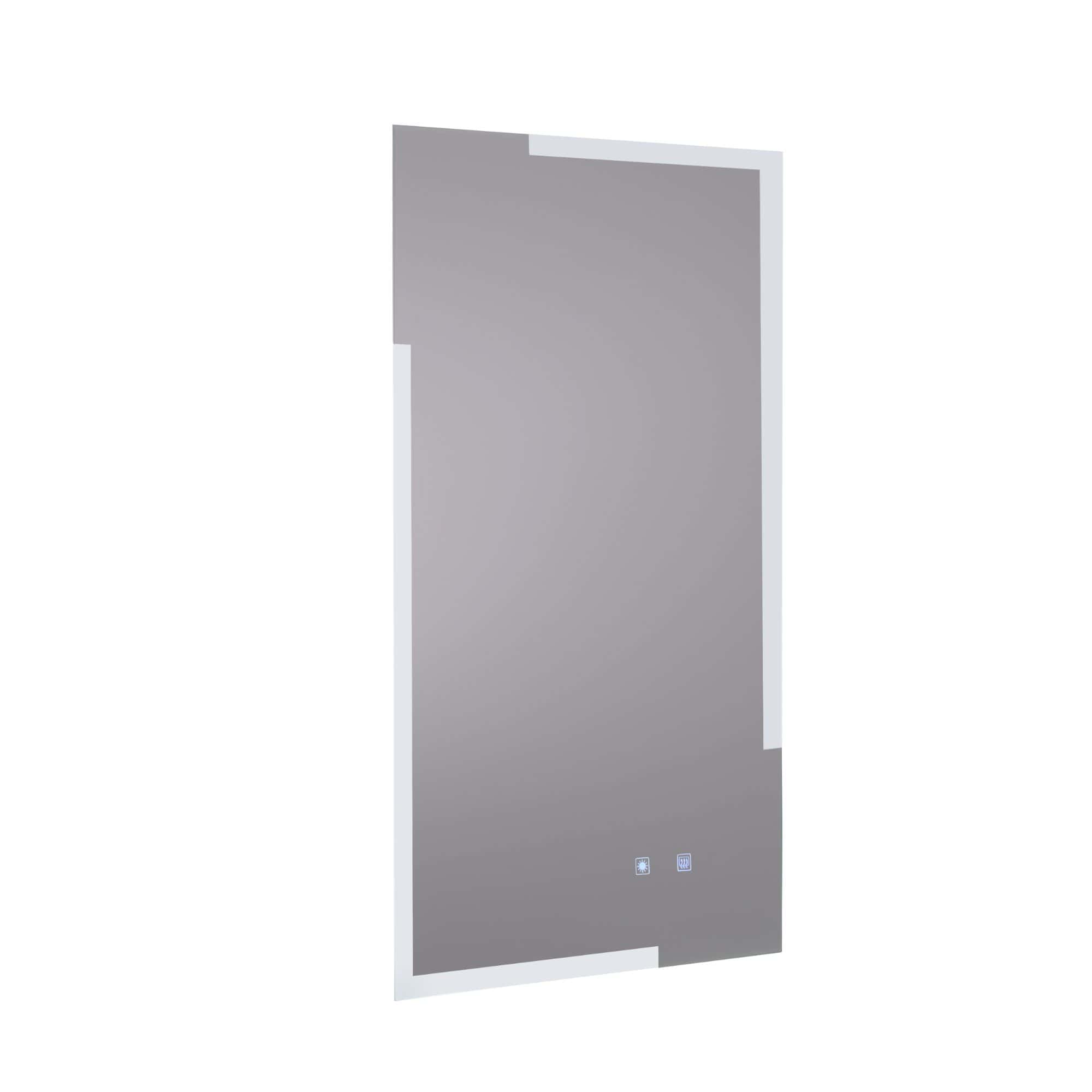 Sleek modern bathroom mirror with touch sensor and LED lighting, ideal for contemporary bathrooms and vanity areas, featuring anti-fog technology and adjustable brightness.