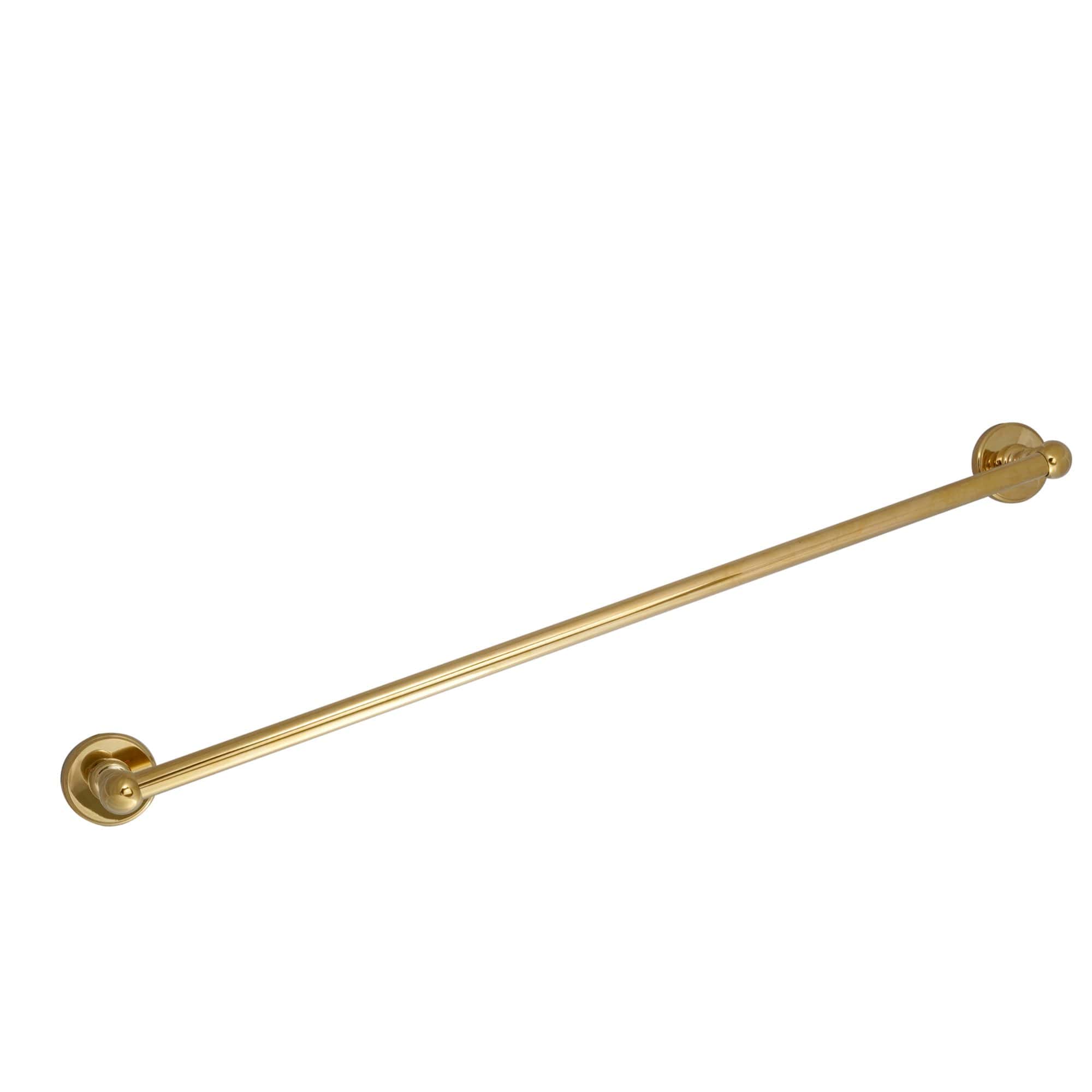 Polished brass bathroom towel rail, sleek and sturdy design for use in luxury bathrooms, perfect for drying towels and adding elegant style.