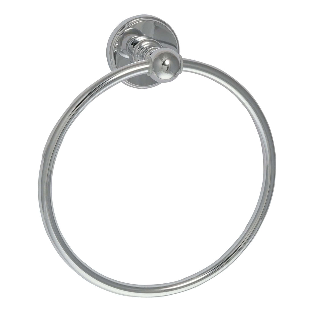 Polished chrome towel ring for contemporary bathroom decor, perfect for holding hand towels. Durable, stylish design from Bubly Bathrooms for modern bathroom accessories.