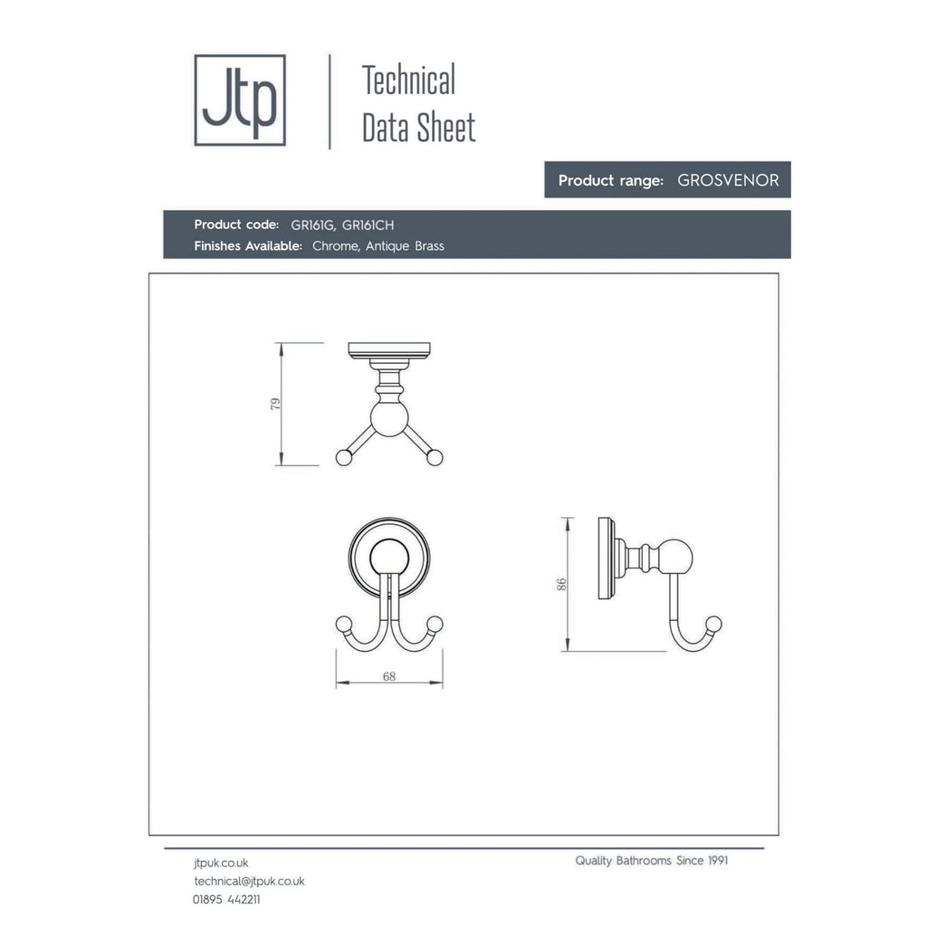 Elegant vintage-style bathroom towel hook with antique brass finish, perfect for classic bathroom decor and organisation. Designed for durability and aesthetic appeal in Grosenor collection.