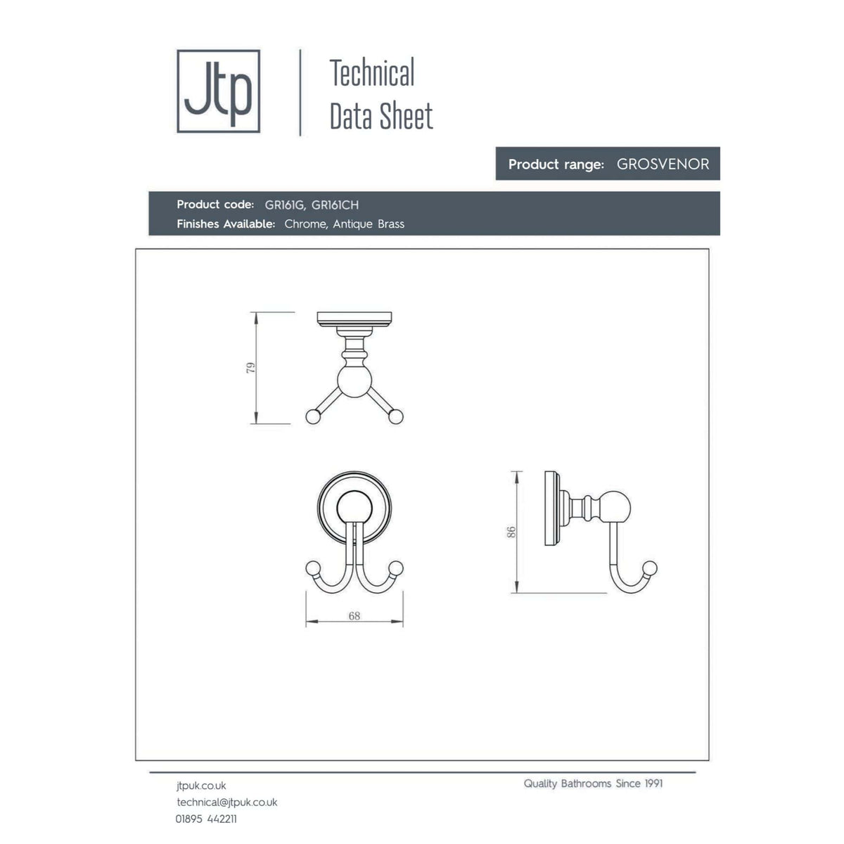 Elegant vintage-style bathroom towel hook with antique brass finish, perfect for classic bathroom decor and organisation. Designed for durability and aesthetic appeal in Grosenor collection.