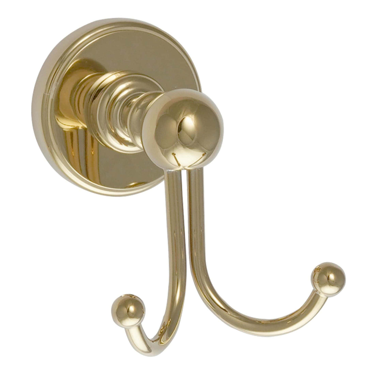 Luxurious gold bathroom hook with dual hooks for towels and robes, perfect for elegant and functional bathroom organisation. High-quality brass finish adds a touch of style.