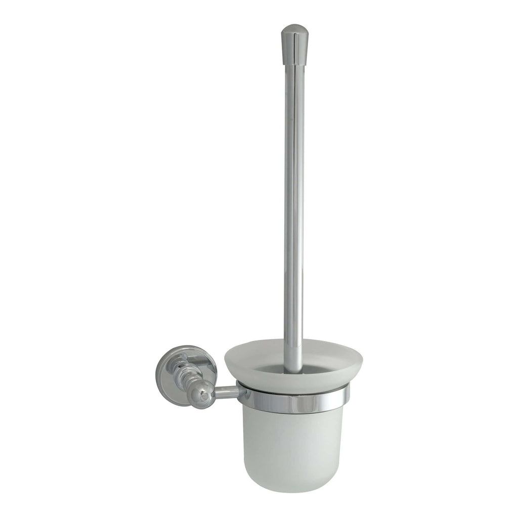 Shower toilet brush holder with wall mount, silver finish, modern bathroom accessory for hygienic cleaning and organisation.