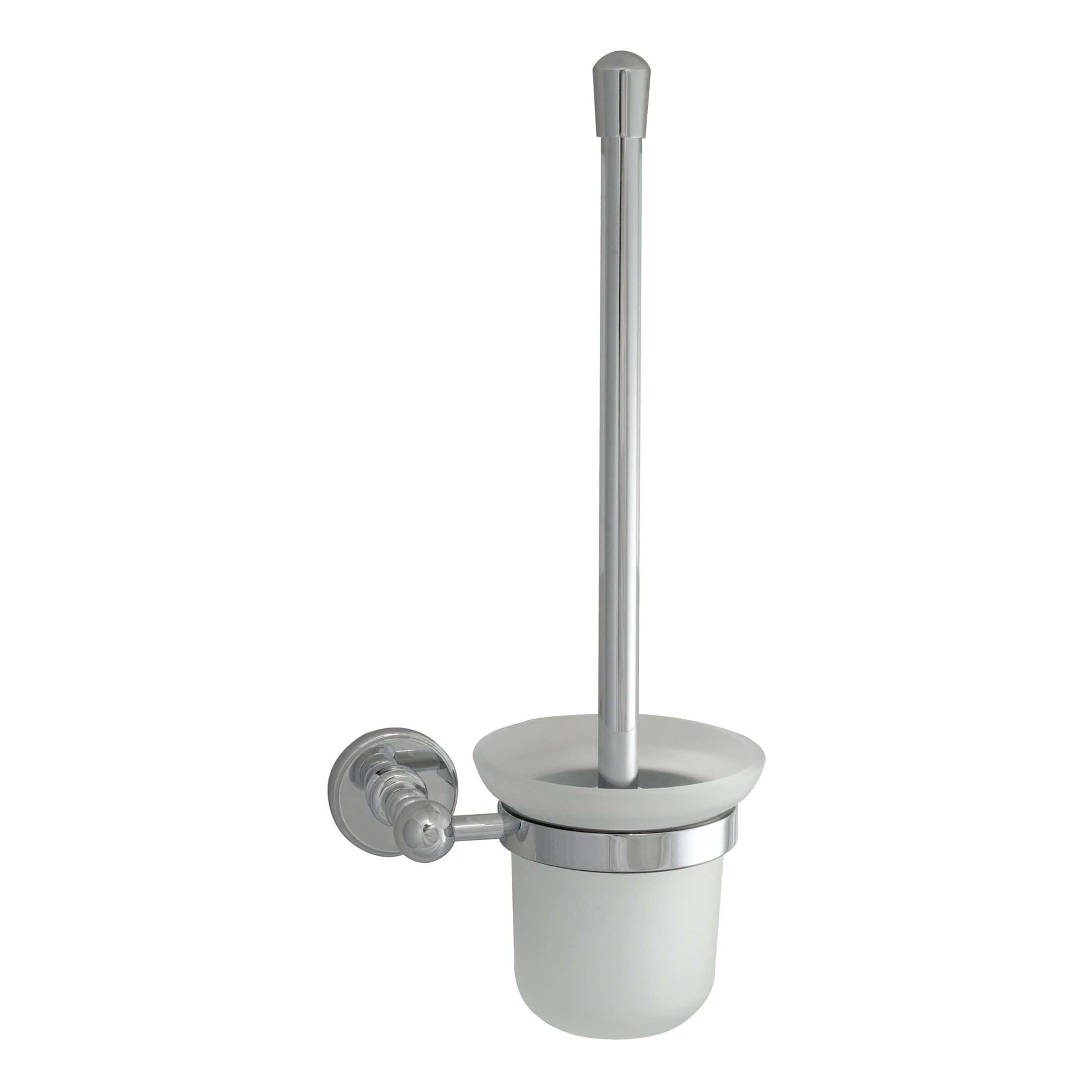 Shower toilet brush holder with wall mount, silver finish, modern bathroom accessory for hygienic cleaning and organisation.