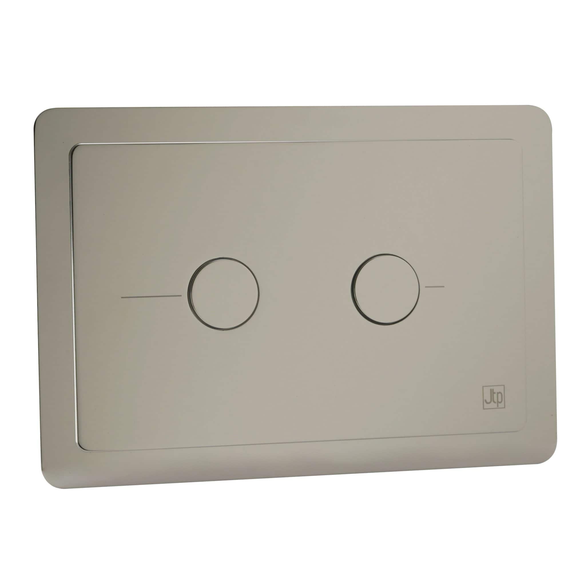 Double flush toilet flush panel in a sleek, modern design, perfect for contemporary bathroom renovations, featuring dual buttons for water-saving functionality.