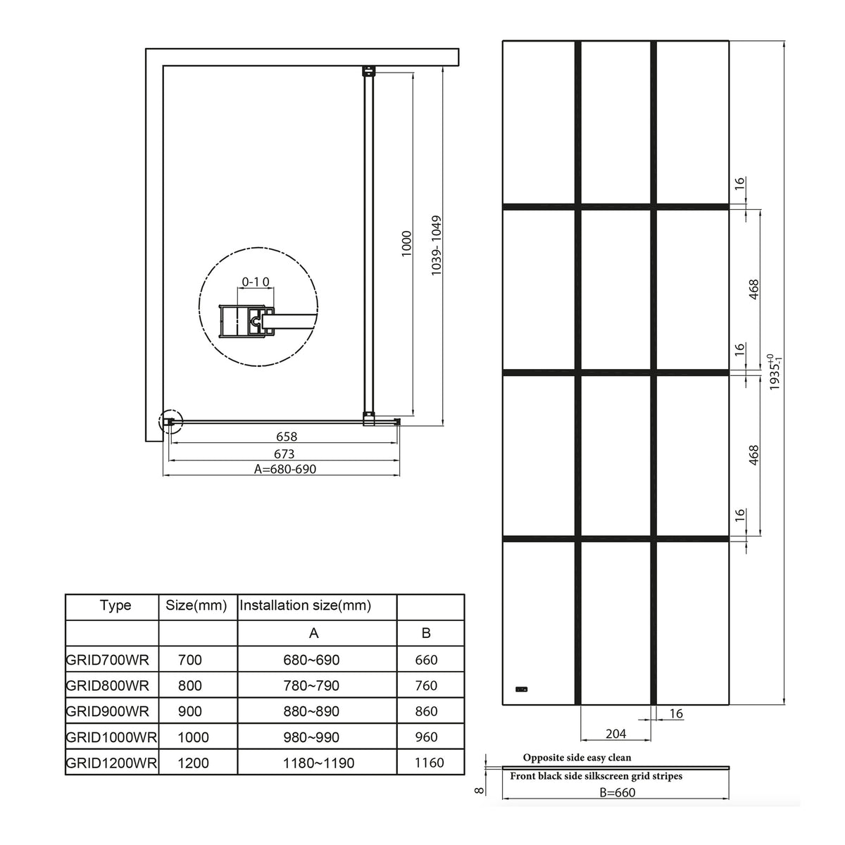 Scudo Forte 8mm Grid Wetroom Panel