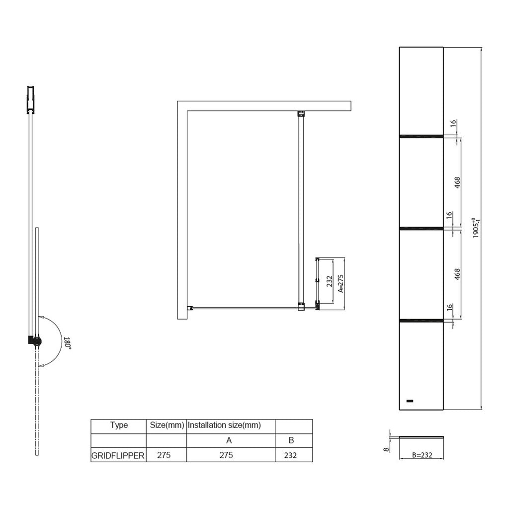 Scudo S8 Grid Flipper Panel - technical drawing with dimensions