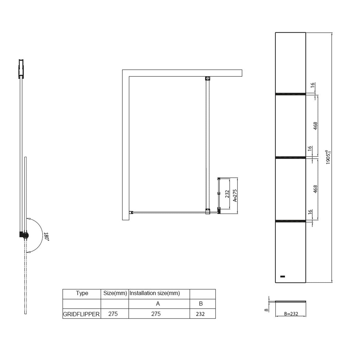 Scudo S8 Grid Flipper Panel - technical drawing with dimensions