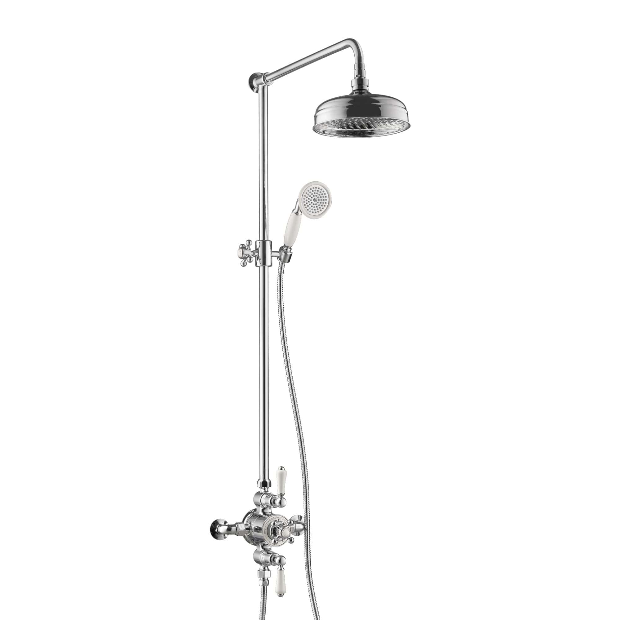 Shower head and handheld sprayer with chrome finish, wall-mounted bathroom shower system for luxury, bathroom fixtures, and easy water control.