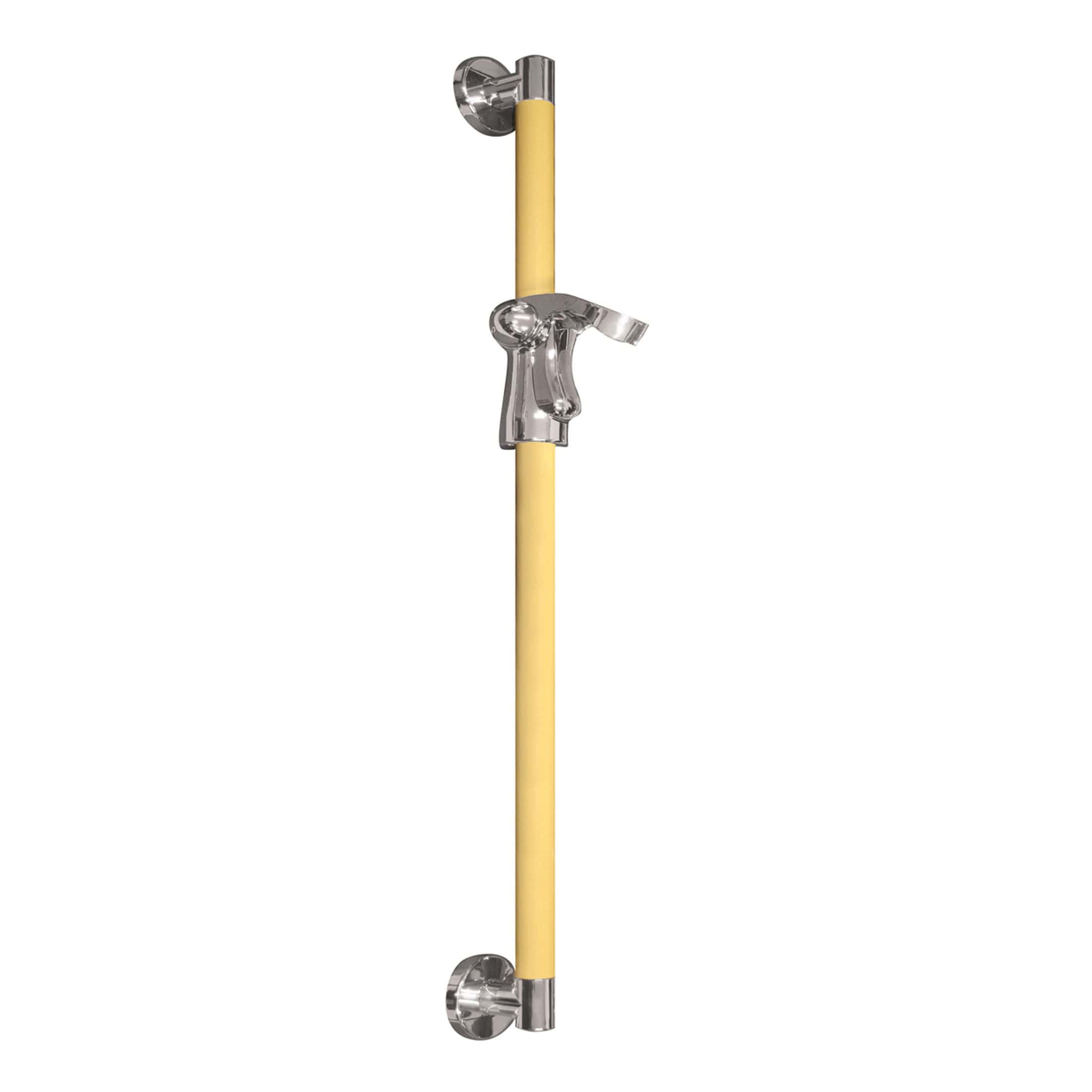 Handlebar with yellow grip for bathroom safety and support, designed by Bubly Bathrooms.
