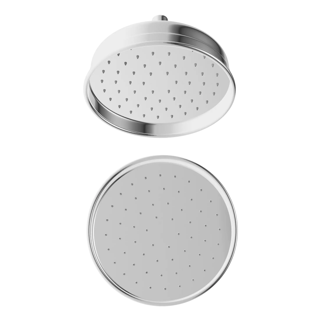 Polished chrome shower head with multiple spray nozzles for a luxurious bathroom experience.