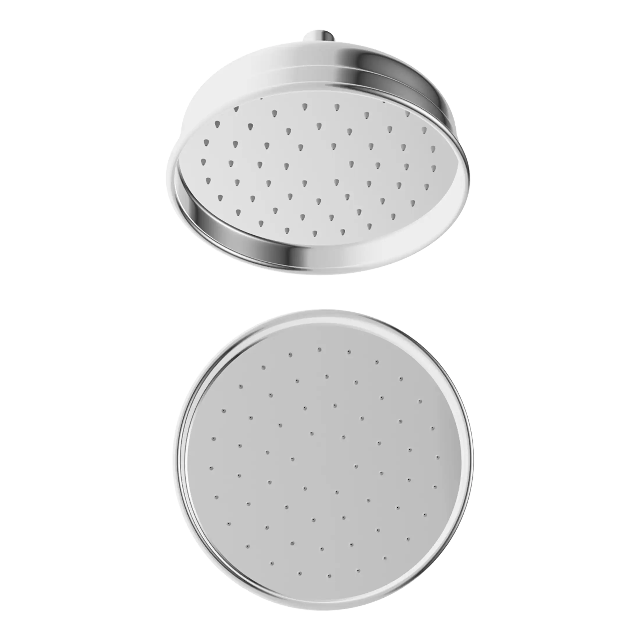 Polished chrome shower head with multiple spray nozzles for a luxurious bathroom experience.