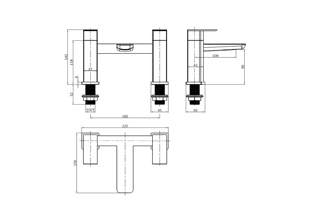 Scudo Muro Bath Filler, Gun Metal technical drawing