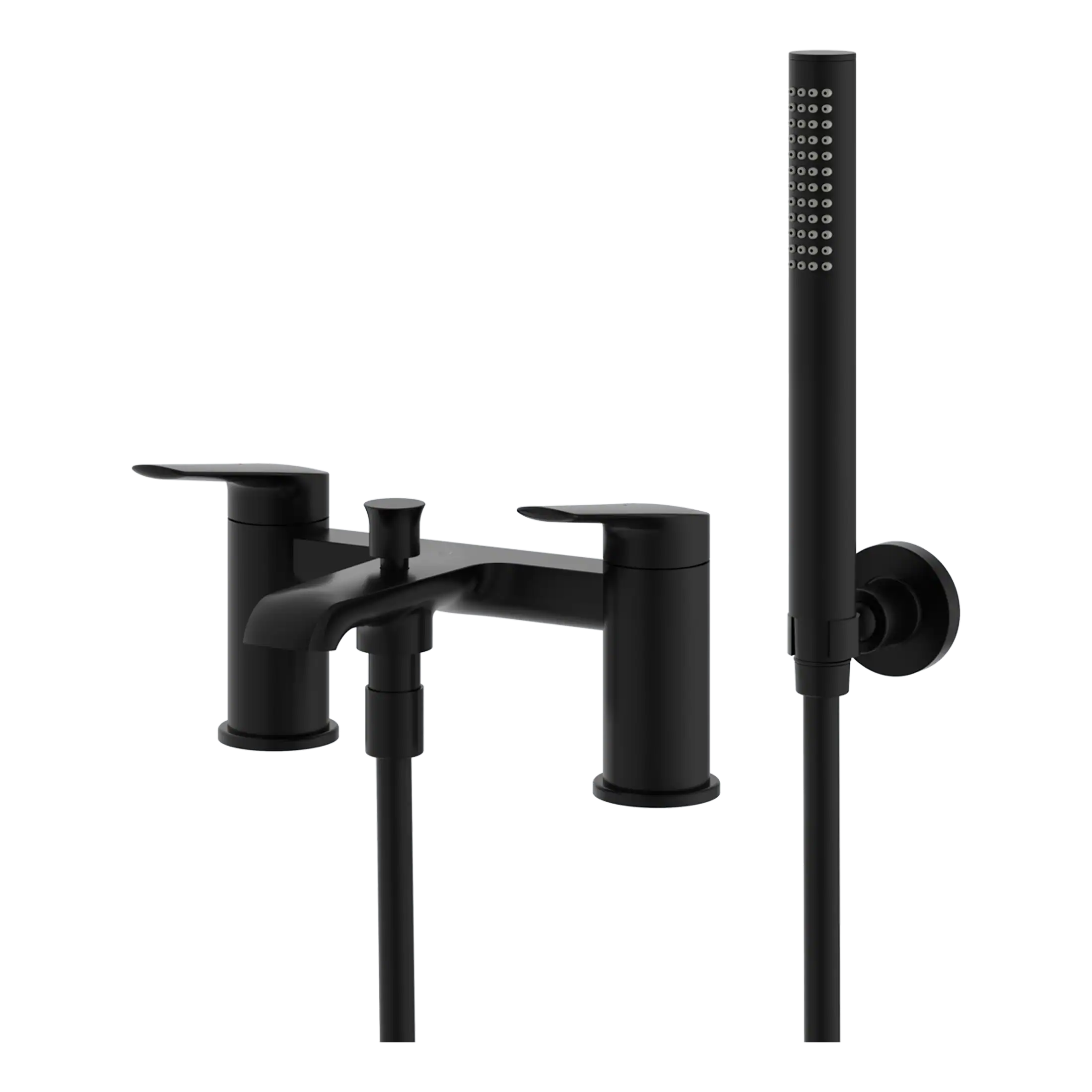 Contemporary black bathroom faucet with matching shower head, modern design for stylish bathroom renovation.