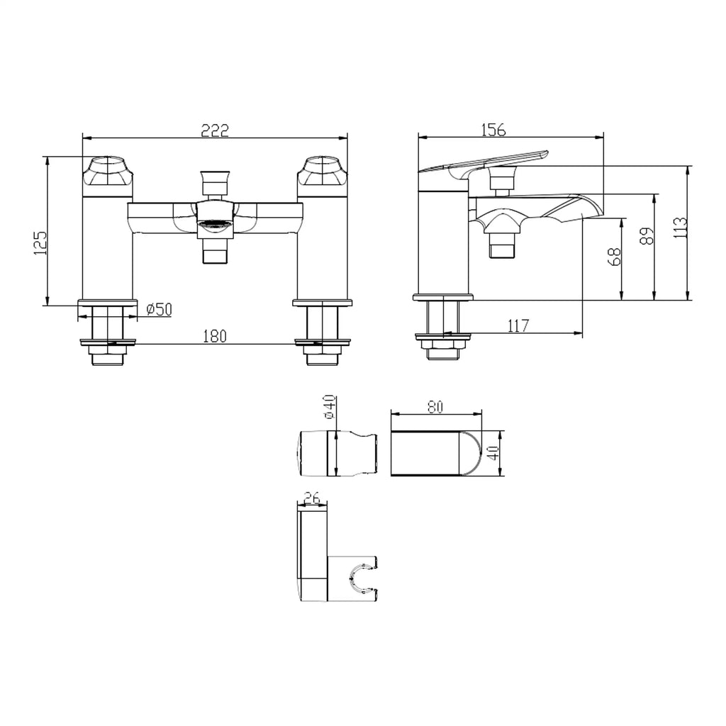 High-quality technical drawing of a bathroom sink faucet with detailed measurements. Ideal for bathroom renovation and plumbing projects, showcasing precise dimensions for installation.