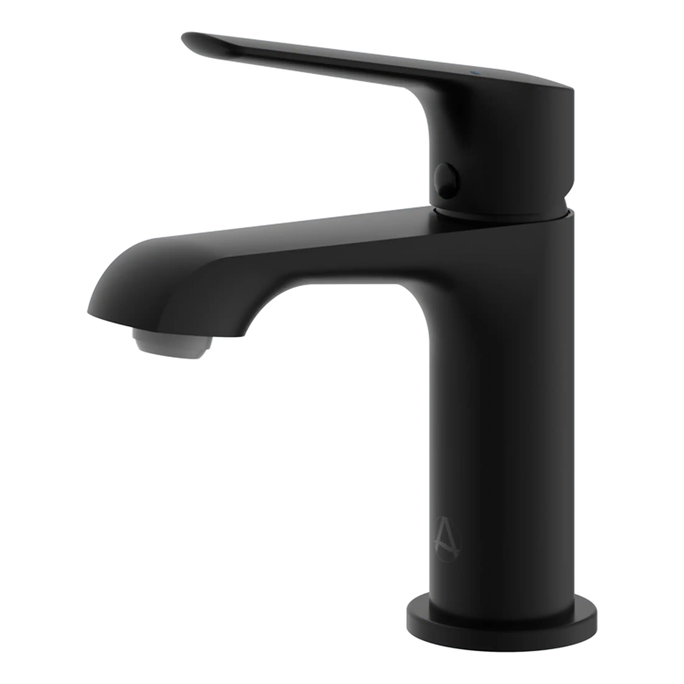 Blackmodern bathroom sink faucet with single lever for hot and cold water. Sleek design suitable for contemporary bathroom renovations and installations.