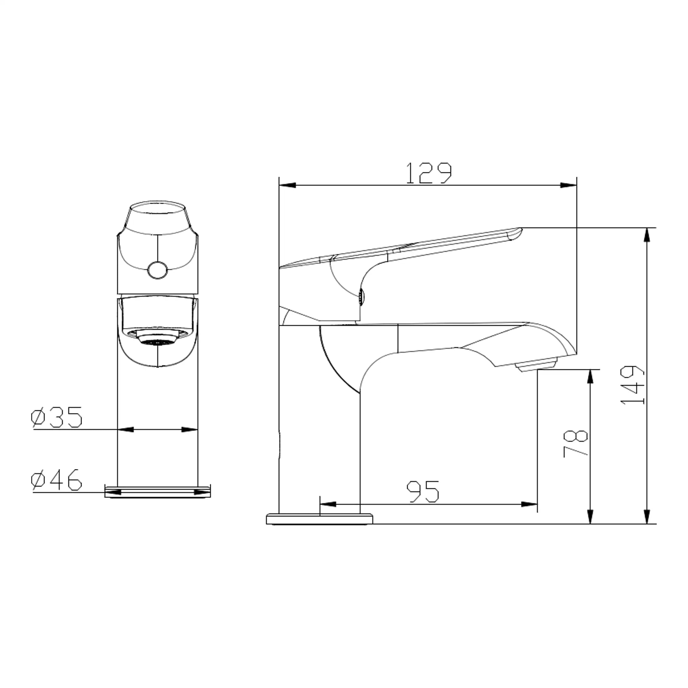 Elegant bathroom sink technical drawing with precise dimensions showcasing modern plumbing fixtures.
