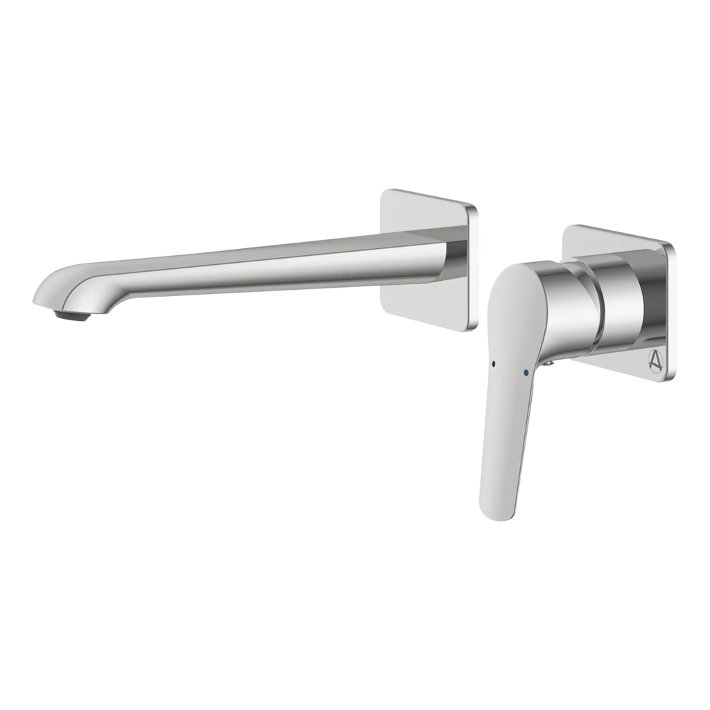 Sleek modern chrome bathroom mixer tap with a minimalist design, ideal for contemporary bathrooms, featuring a single lever for precise temperature control.