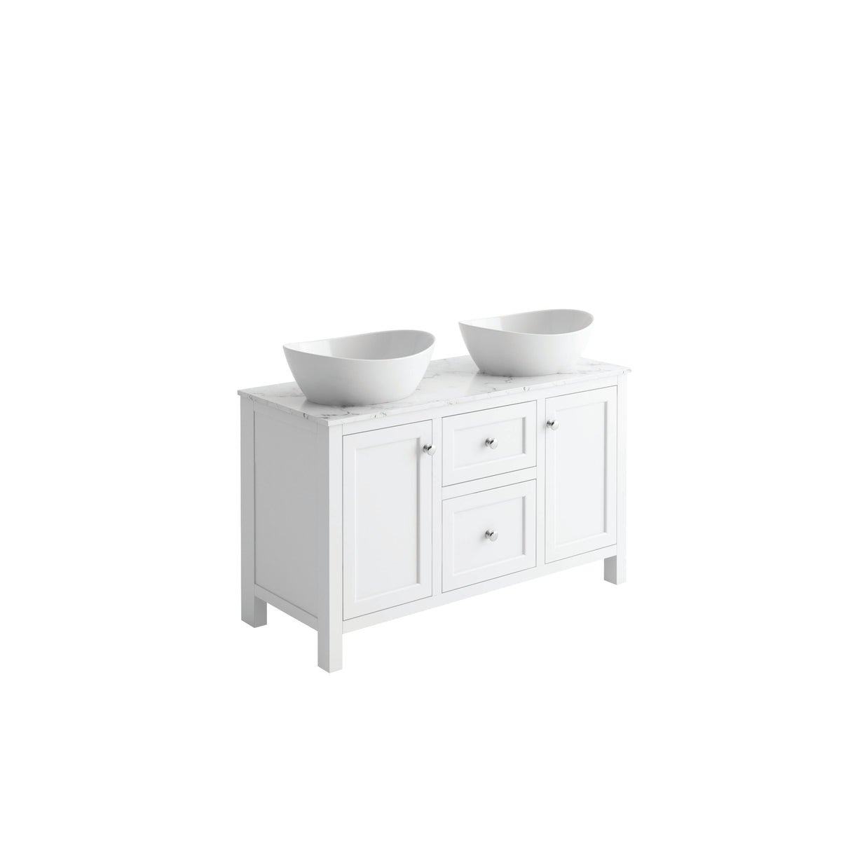 Scudo Harrogate Montpelier 1200mm Floor Standing Vanity Unit With Marble Top & 2 Countertop Basins