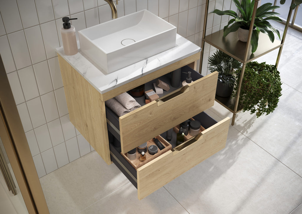 Scudo Aubrey 600mm Wall Hung Vanity Unit With Worktop & Handles