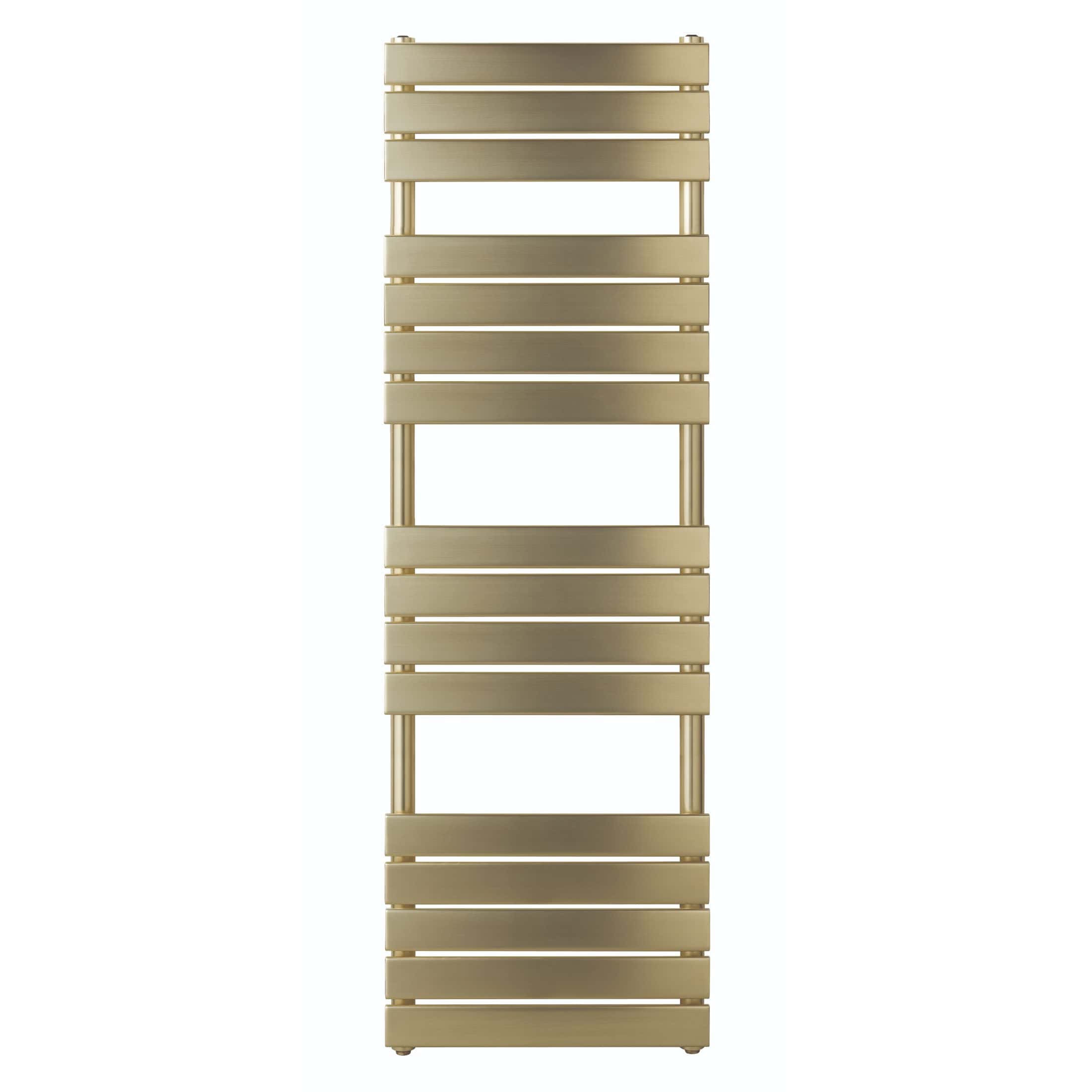 Stylish gold towel radiator for bathrooms, combining modern design with efficient heating, ideal for contemporary bathroom decor and towel drying.