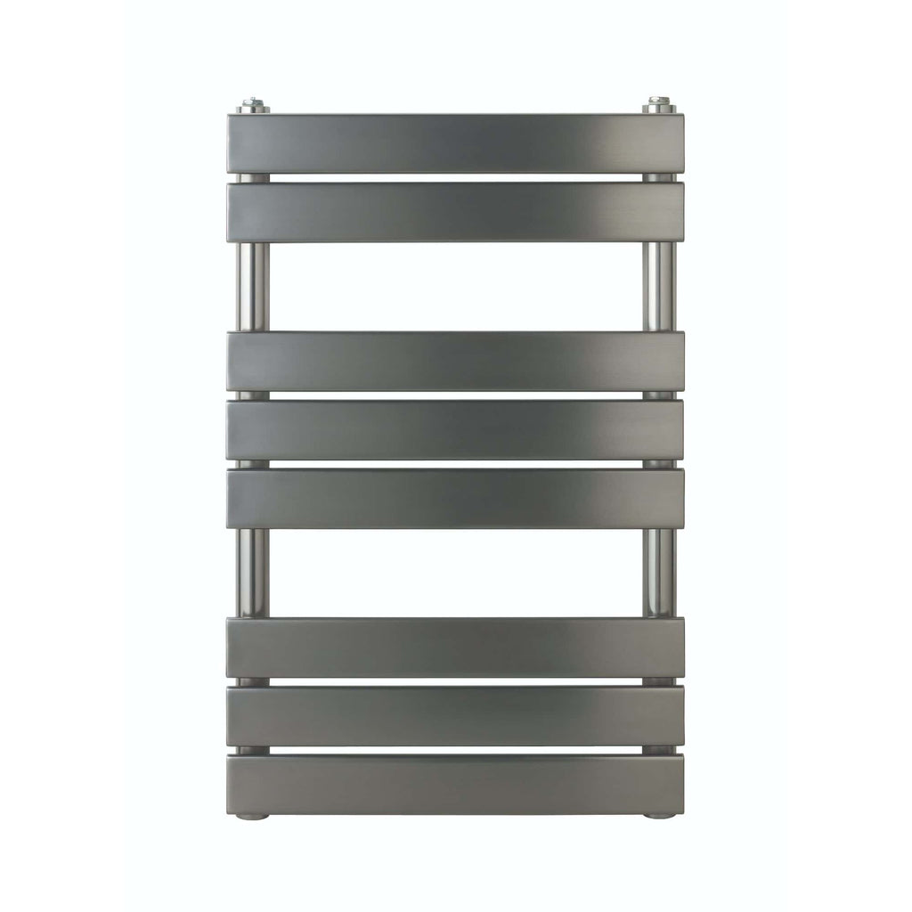 Sleek grey modern radiator with horizontal slats, ideal for contemporary bathroom decor. Perfect for heating and adding style to your bathroom space.